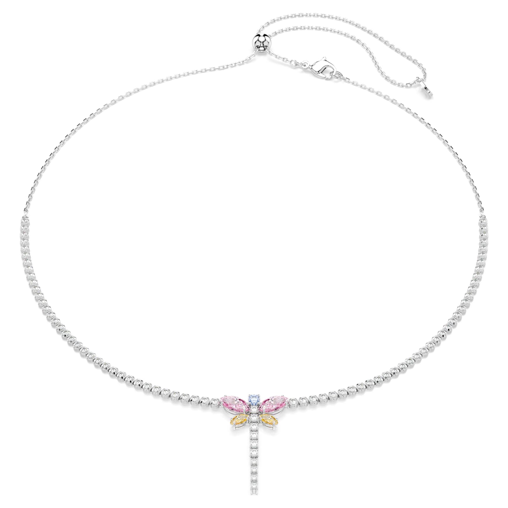 Ariana Grande x Swarovski Y necklace, Mixed cuts, Dragonfly, Multicolored, Rhodium plated