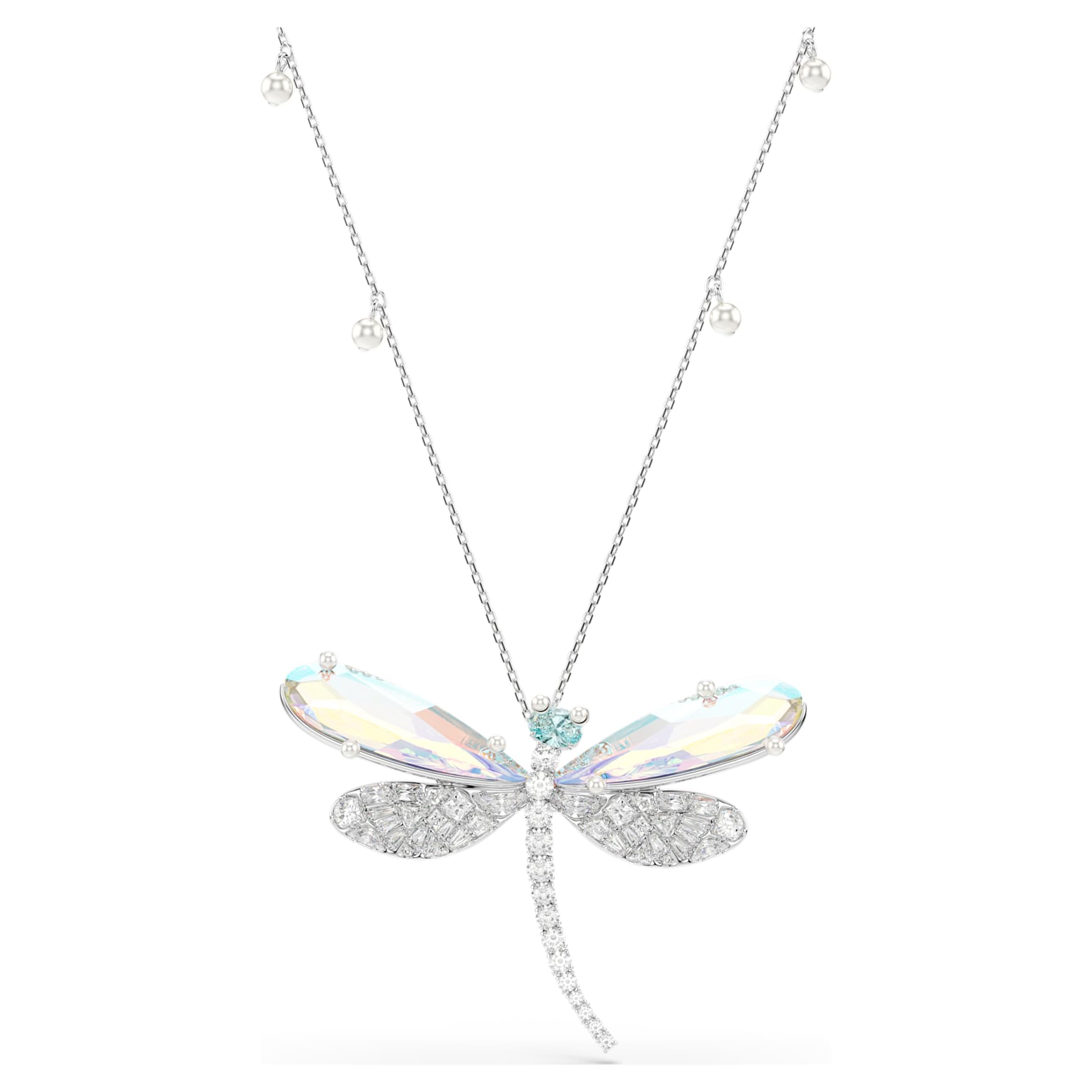 Ariana Grande x Swarovski pendant and brooch, Crystal pearl, Mixed cuts, Dragonfly, White, Rhodium plated by SWAROVSKI