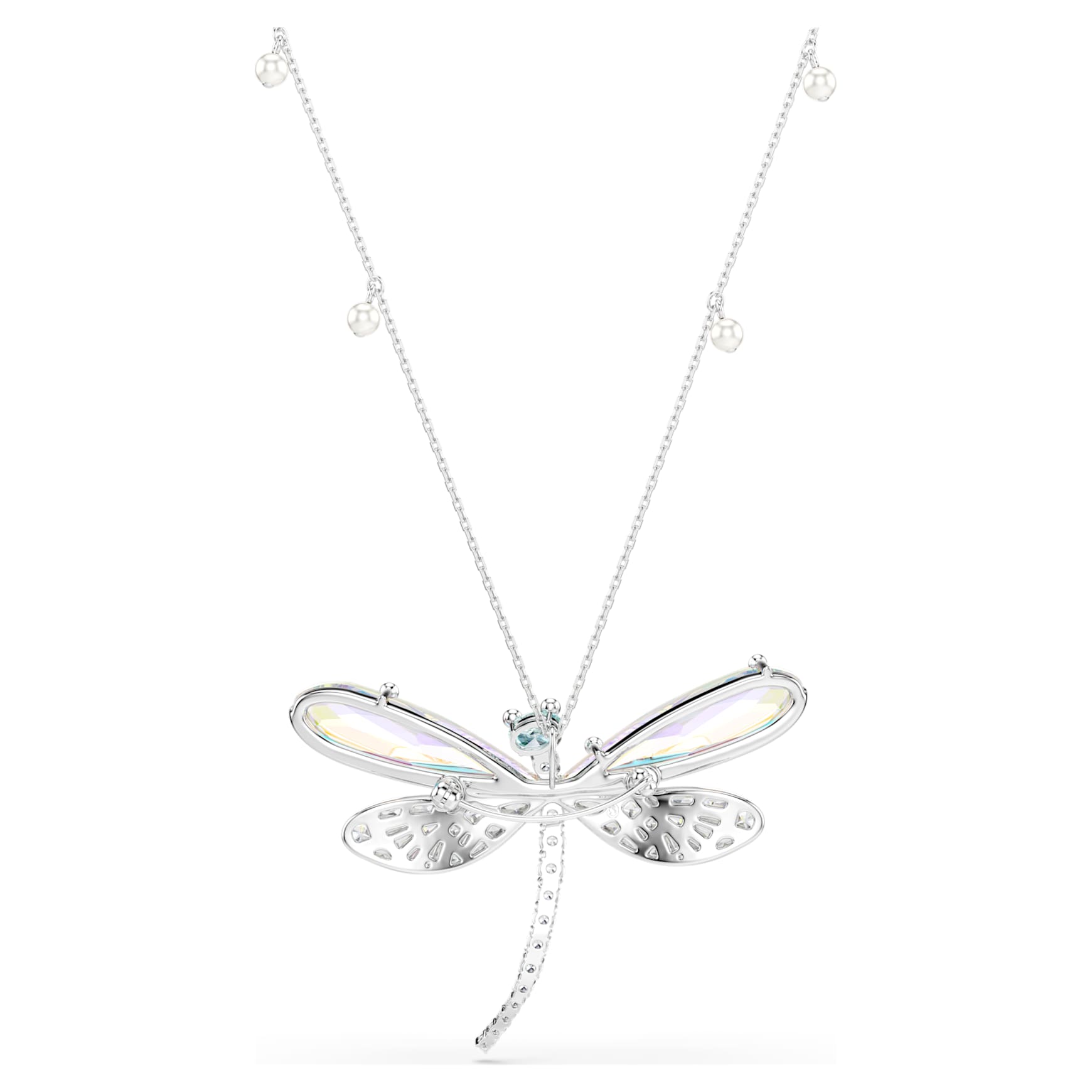 Ariana Grande x Swarovski pendant and brooch, Crystal pearl, Mixed cuts, Dragonfly, White, Rhodium plated by SWAROVSKI