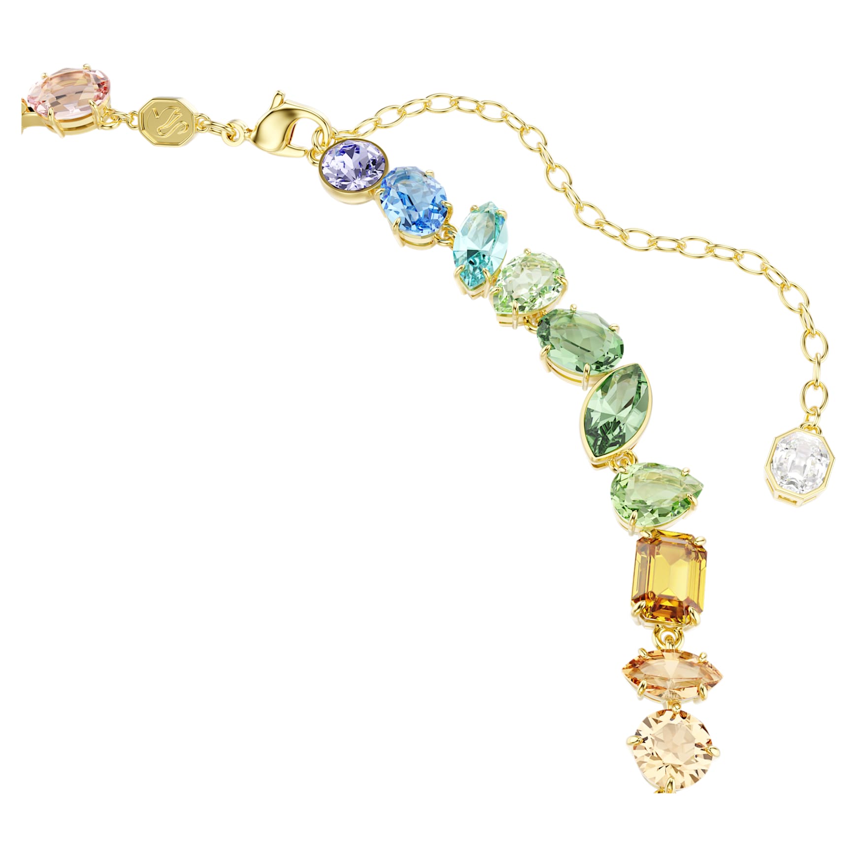 Gema necklace, Mixed cuts, Dangling crystals, Multicoloured, 18K gold finish