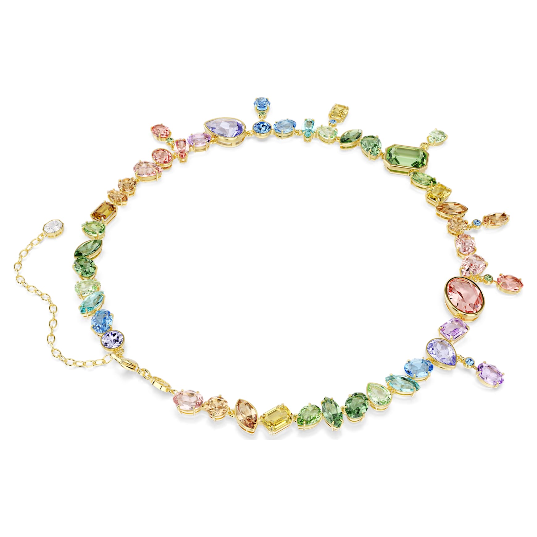 Gema necklace, Mixed cuts, Dangling crystals, Multicoloured, 18K gold finish