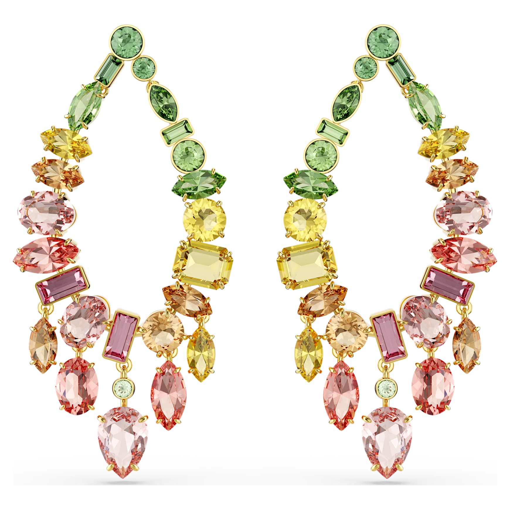 Gema drop earrings, Mixed cuts, Chandelier, Multicoloured, Gold-tone plated by SWAROVSKI