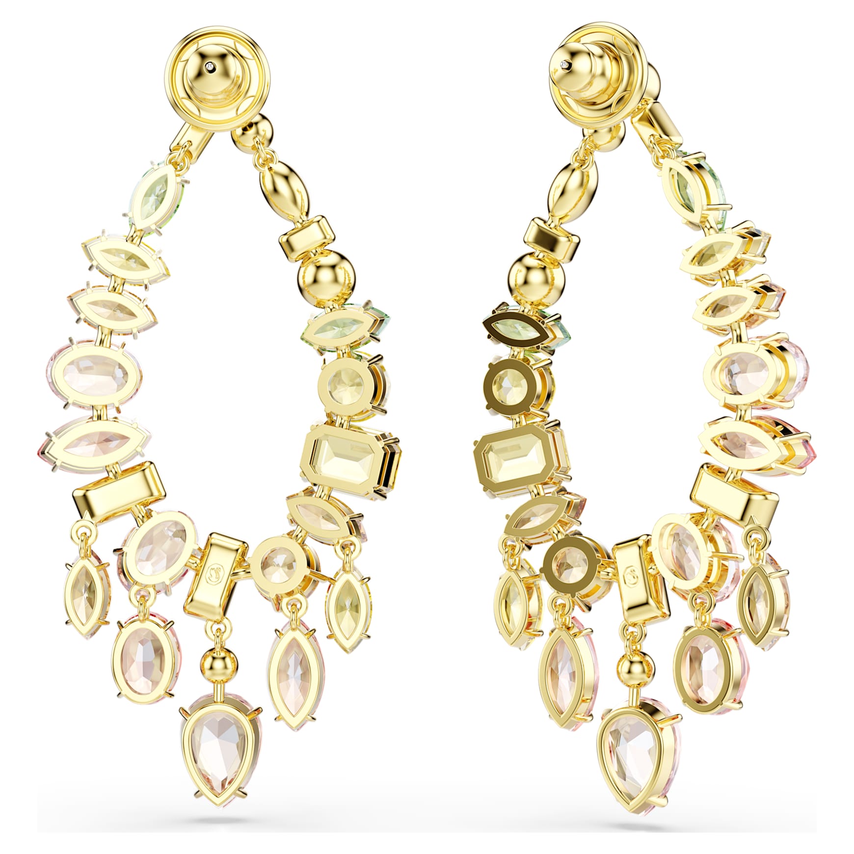 Gema drop earrings, Mixed cuts, Chandelier, Multicoloured, Gold-tone plated by SWAROVSKI
