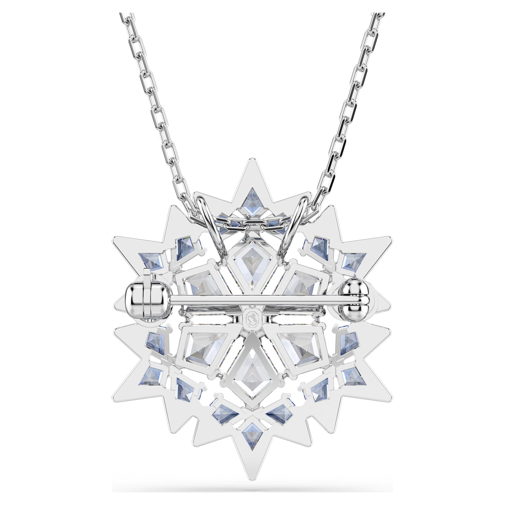 Magic pendant and brooch, Snowflake, Blue, Rhodium plated by SWAROVSKI