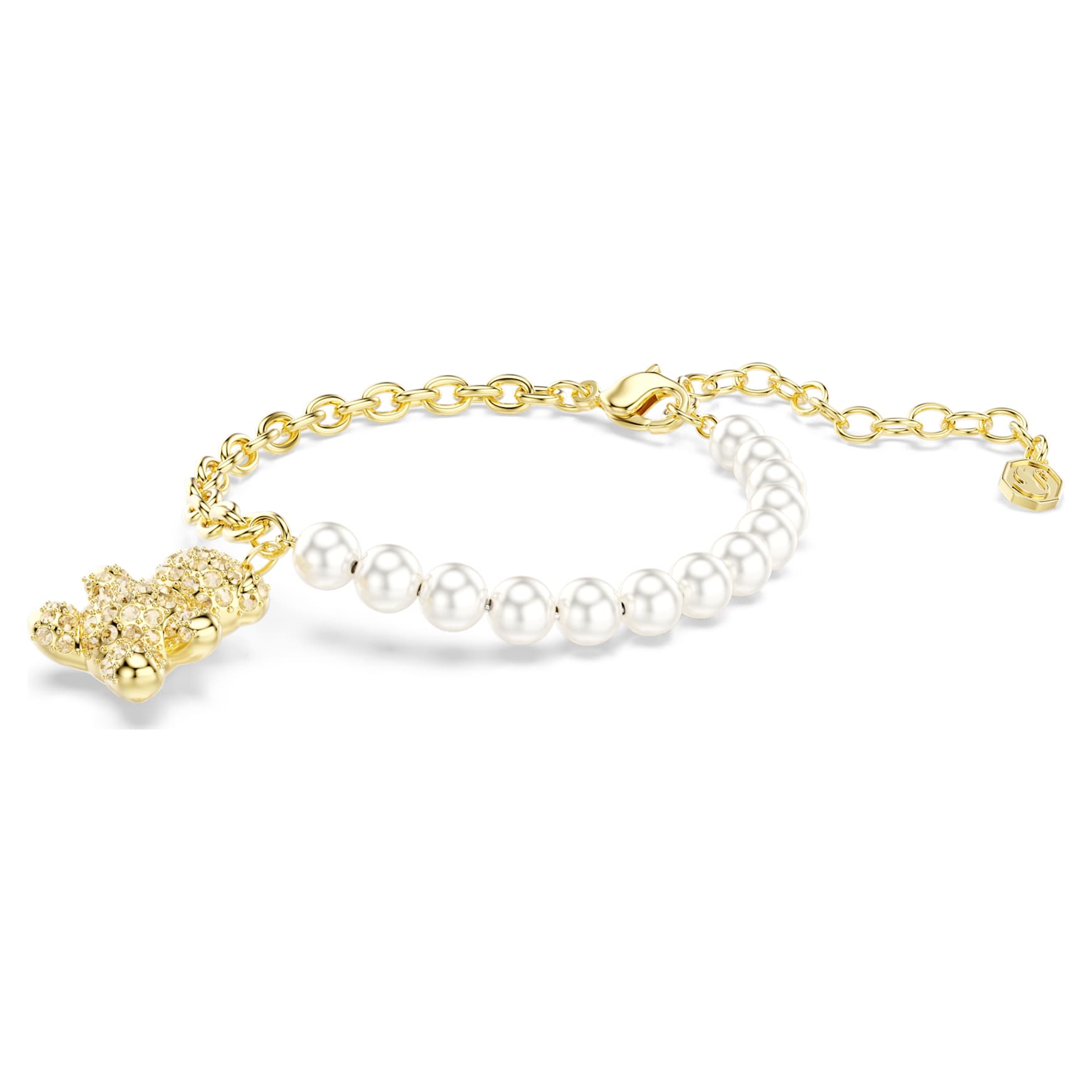 Idyllia bracelet, Crystal pearl, Round cut, Teddy, Gold tone, Gold-tone plated by SWAROVSKI