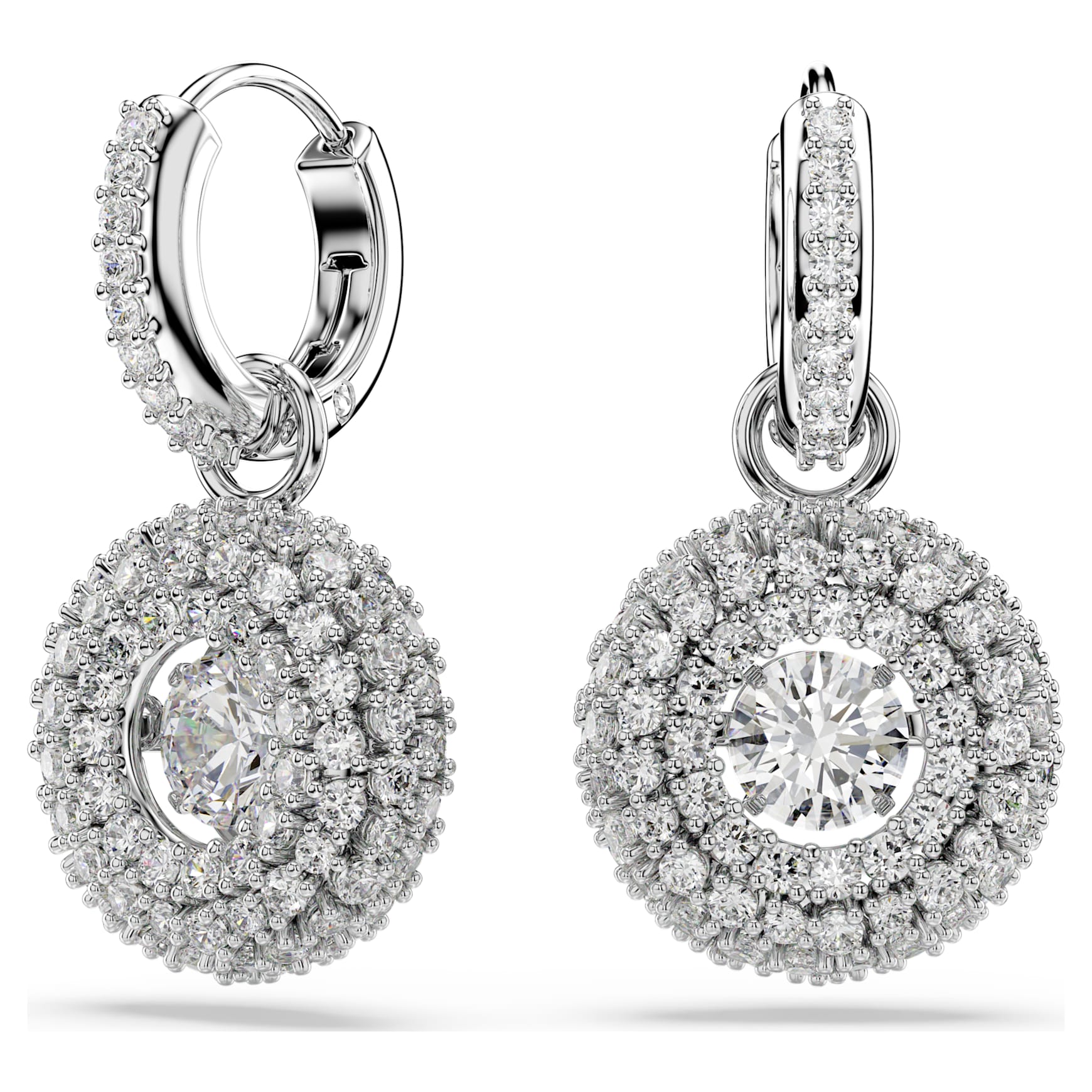 Sublima drop earrings, Round cut, White, Rhodium plated