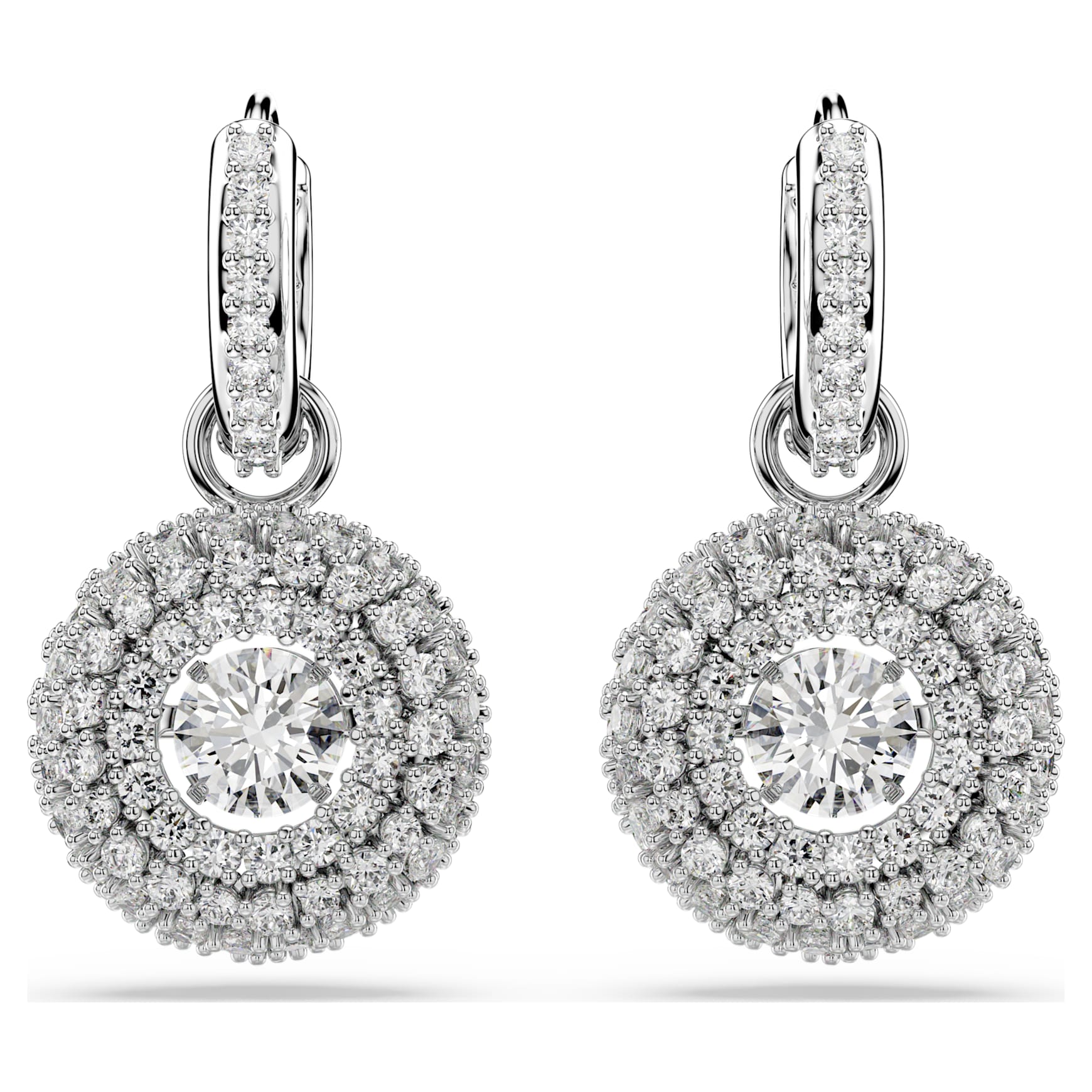 Sublima drop earrings, Round cut, White, Rhodium plated
