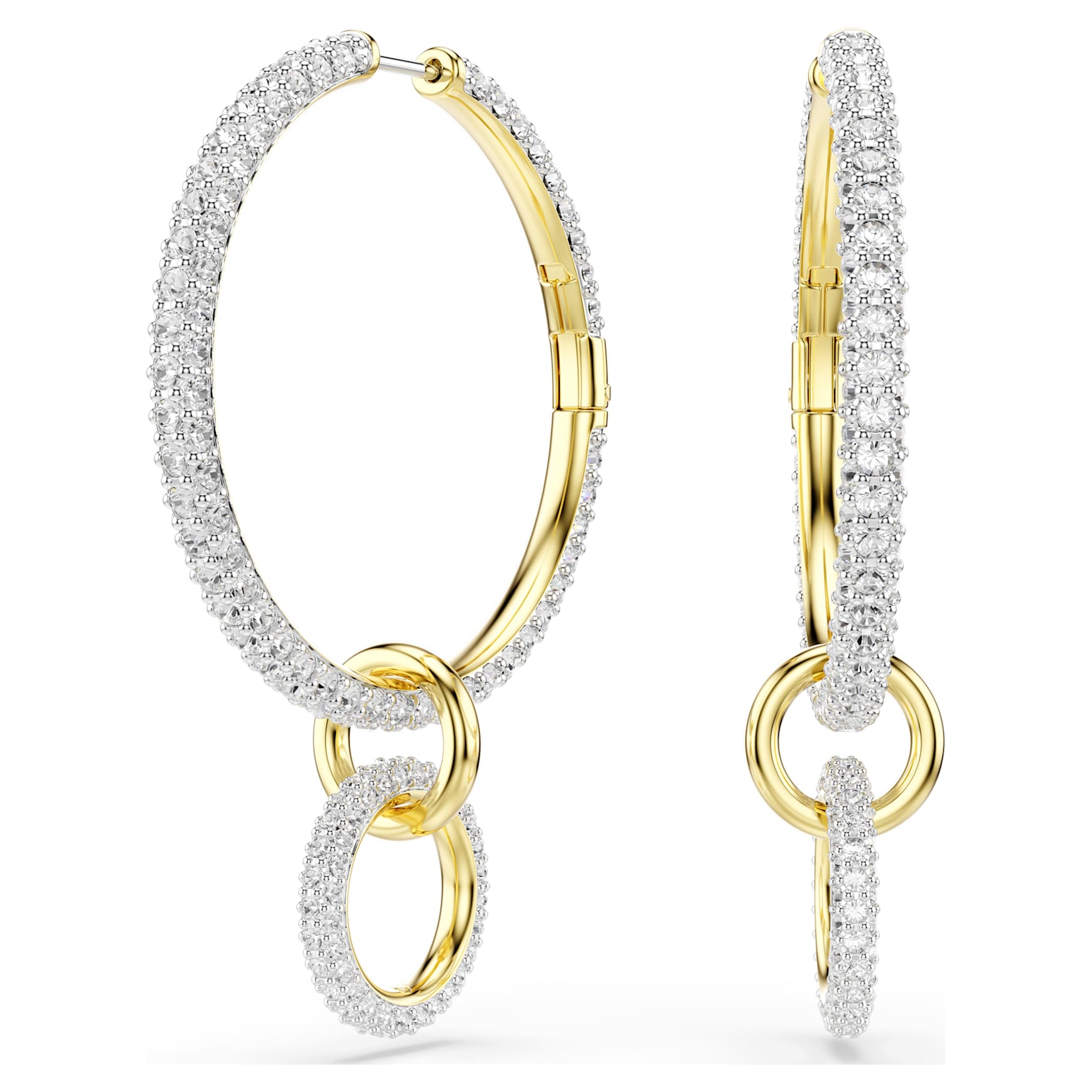 Dextera hoop earrings, Round cut, White, Gold-tone plated by SWAROVSKI