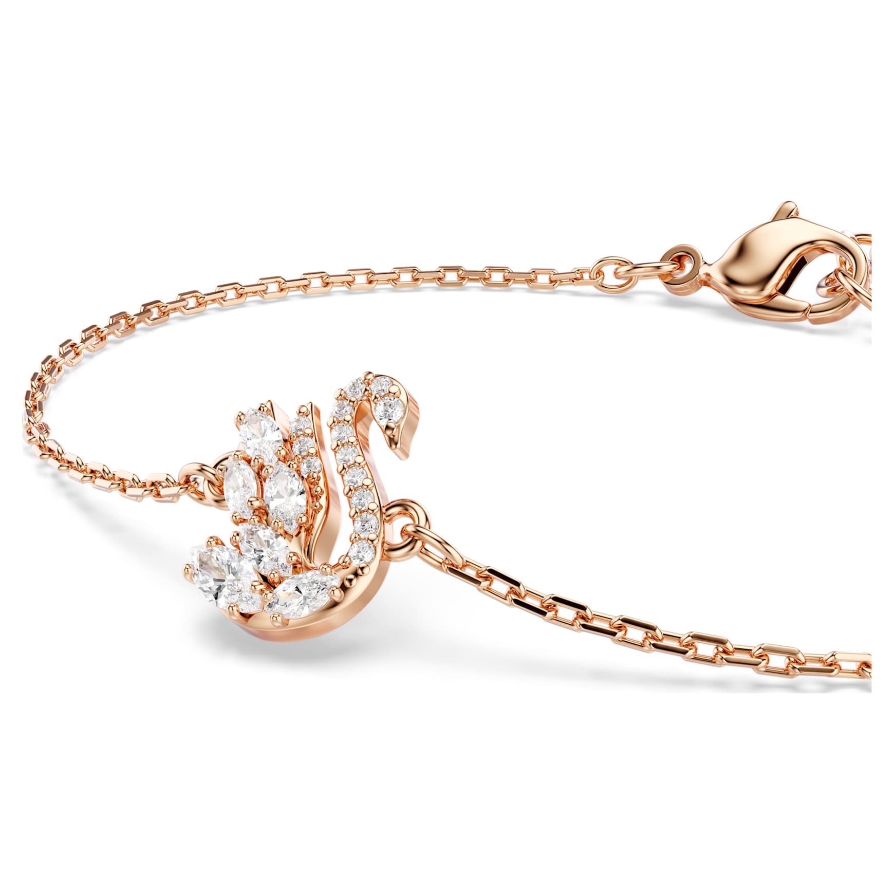 Swan bracelet, Mixed cuts, Swan, White, Rose gold-tone plated by SWAROVSKI