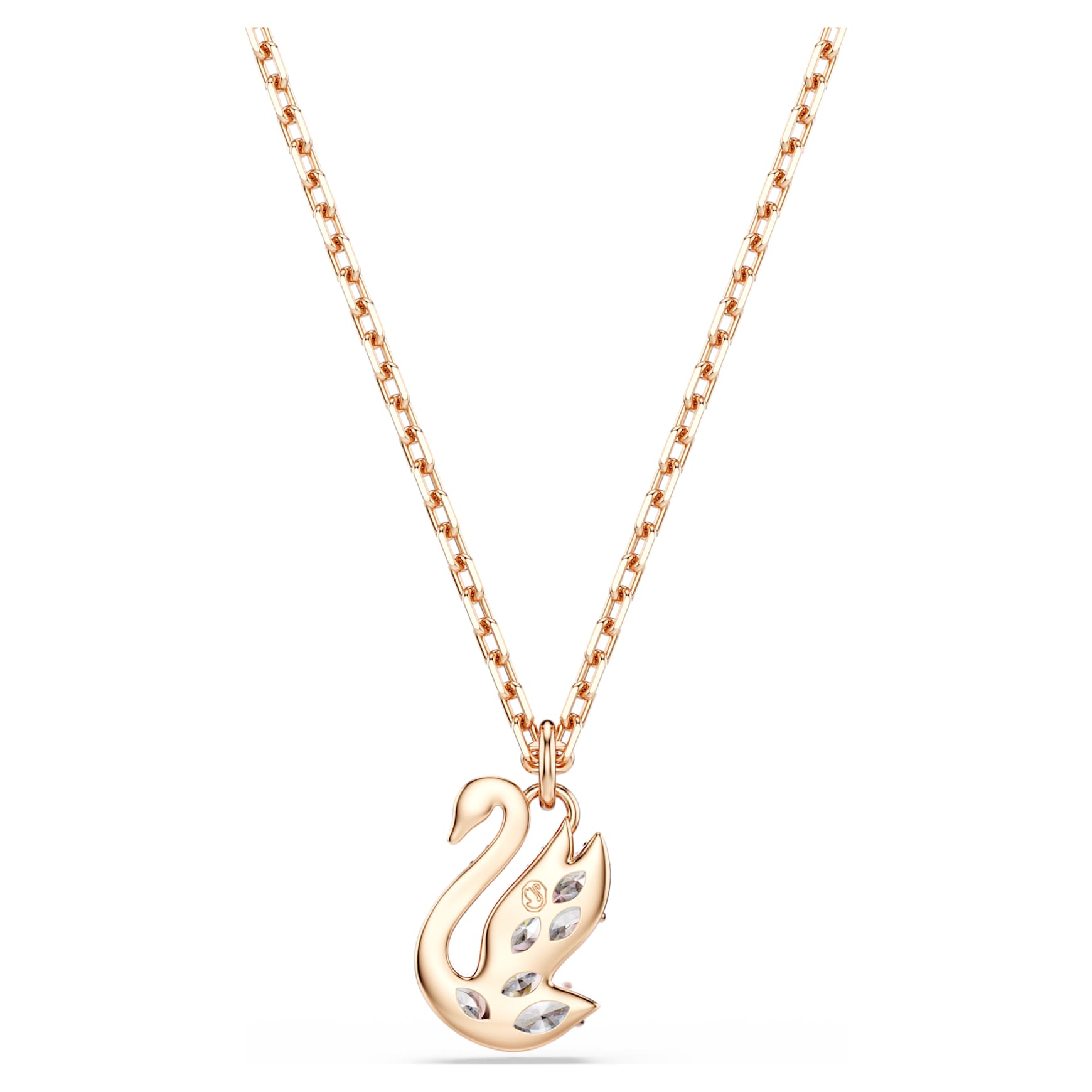 Swan pendant, Mixed cuts, Swan, White, Rose gold-tone plated by SWAROVSKI