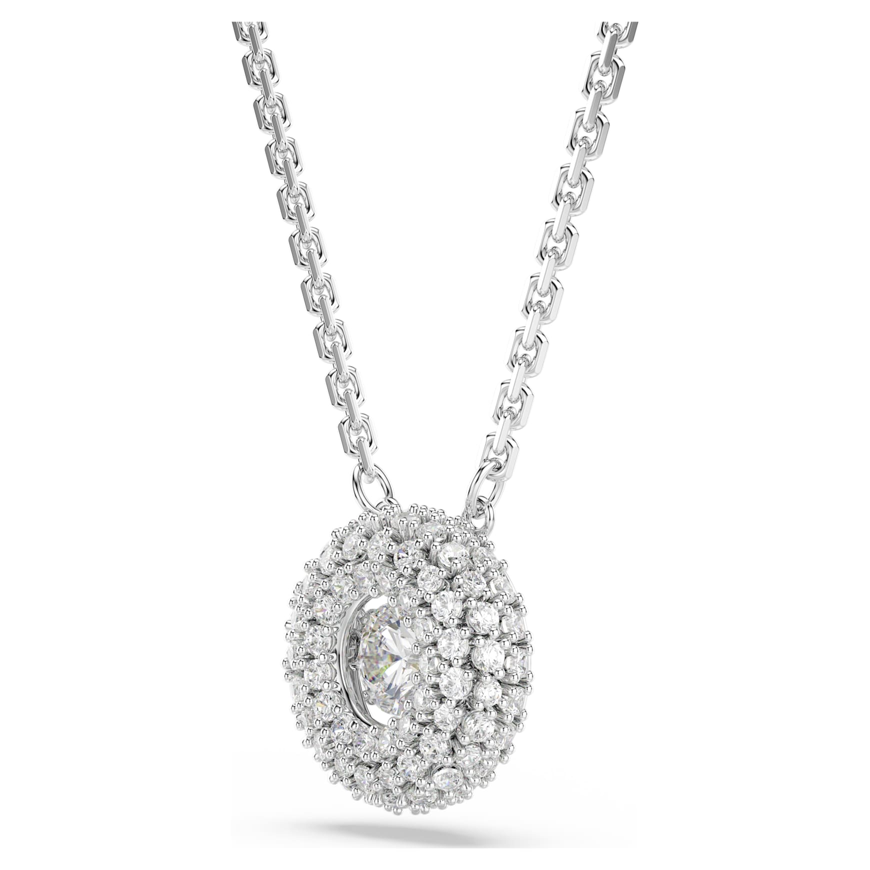Sublima pendant, Round cut, White, Rhodium plated