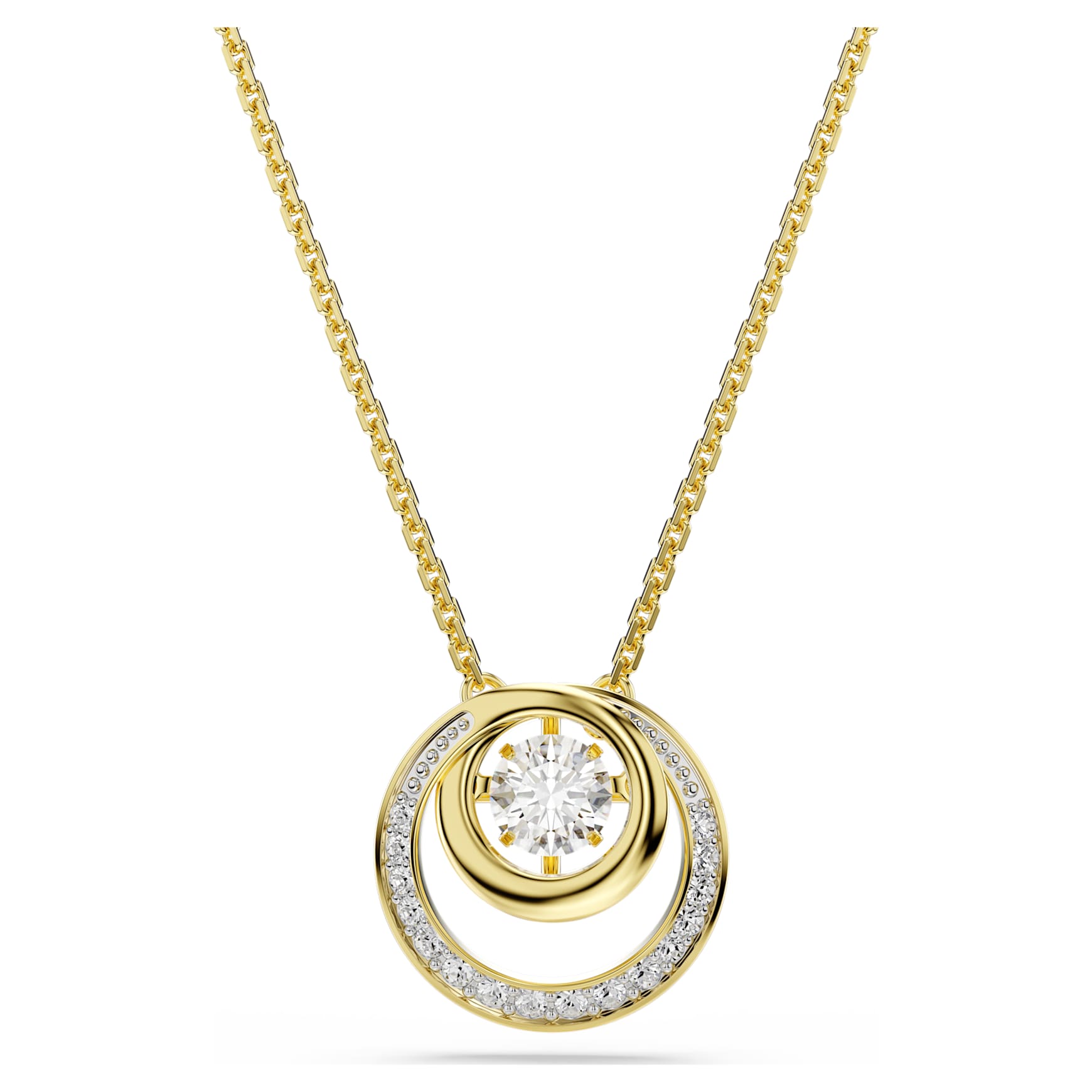 Hyperbola pendant, Round cut, White, 18K gold finish
