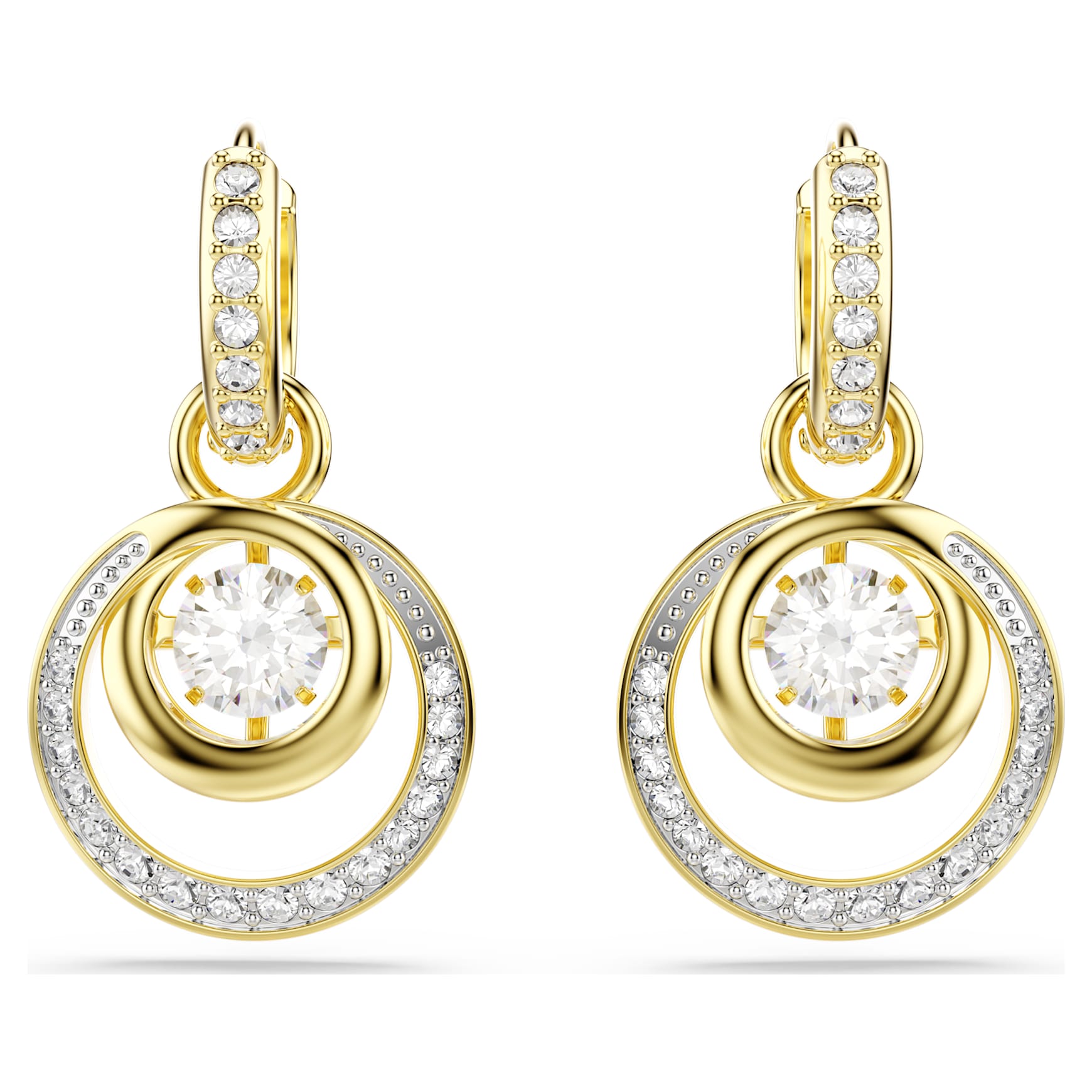 Hyperbola drop earrings, Round cut, White, Gold-tone plated by SWAROVSKI