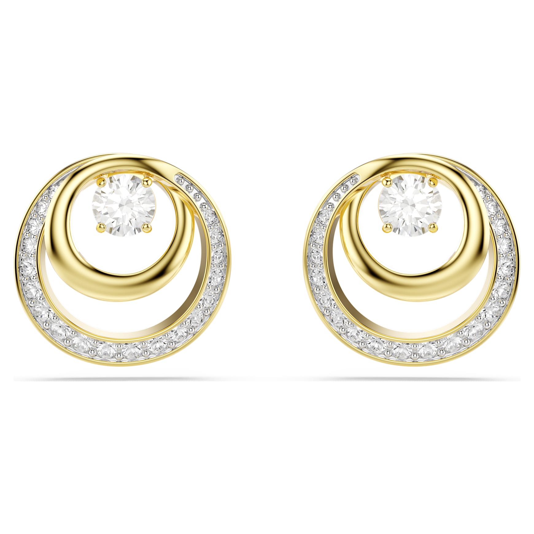 Hyperbola stud earrings, Round cut, White, Gold-tone plated by SWAROVSKI