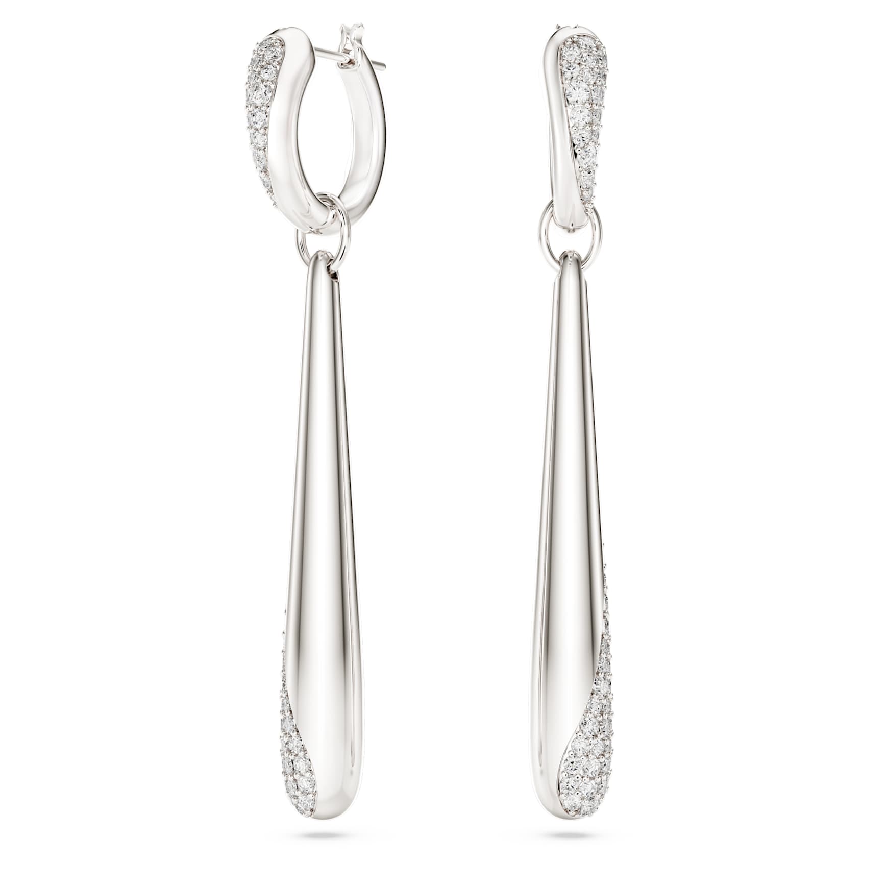 Classica drop and hoop earrings, Round cut, White, Sterling silver