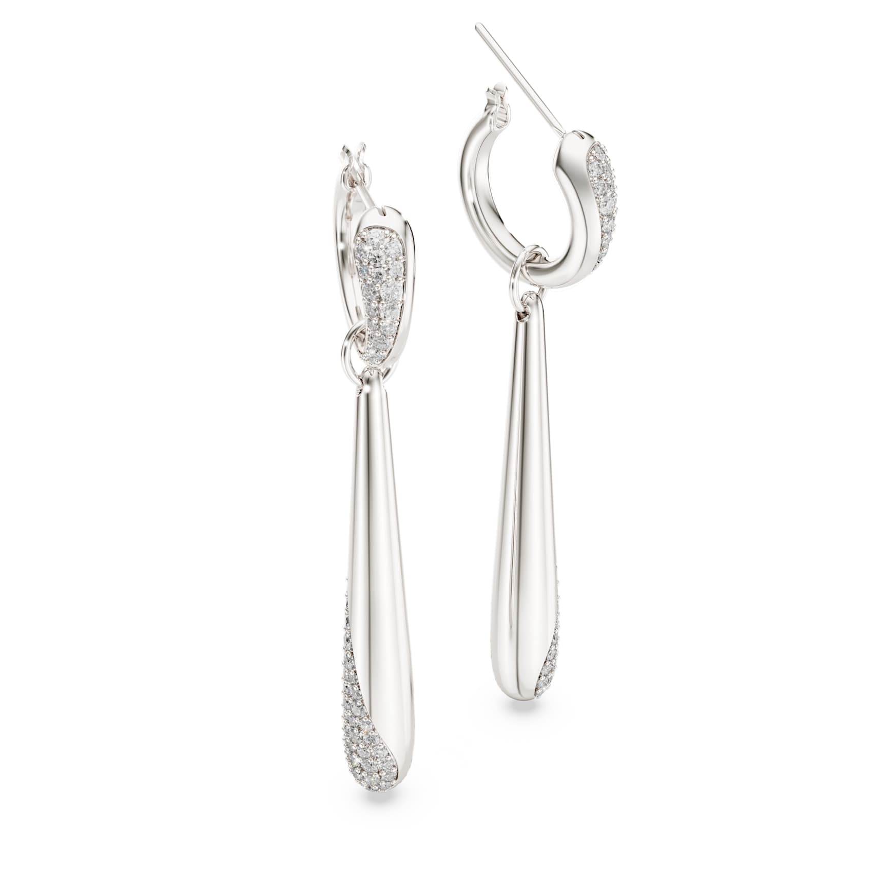 Swarovski Classica drop and hoop earrings, Round cut, White, Sterling silver