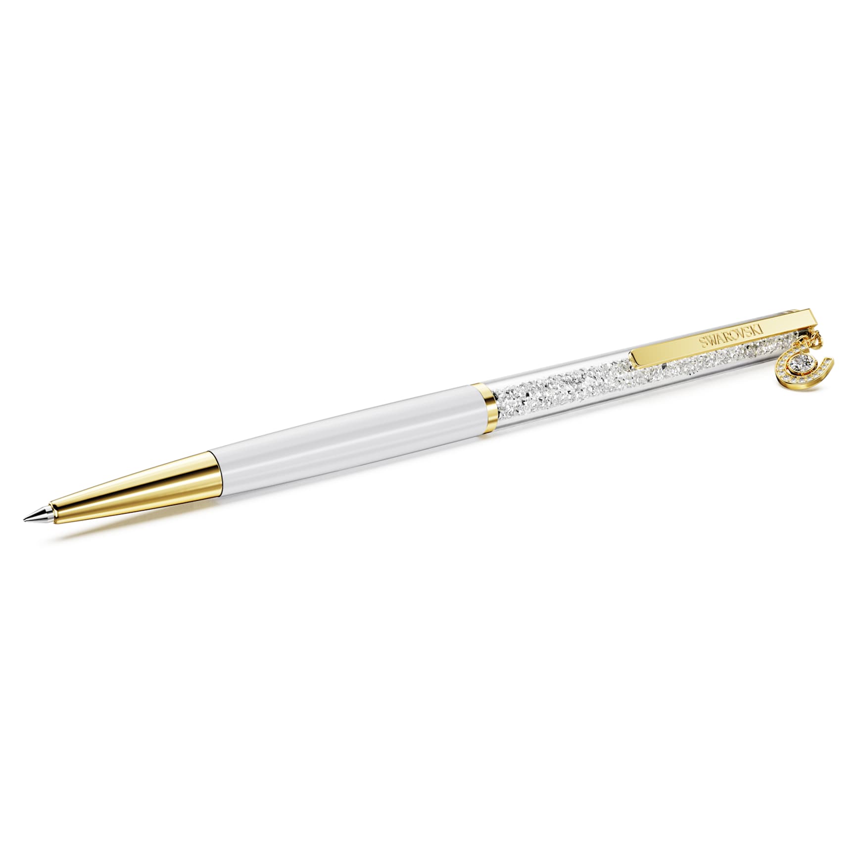 Crystalline ballpoint pen, Horseshoe, White, White lacquered, gold-tone plated by SWAROVSKI