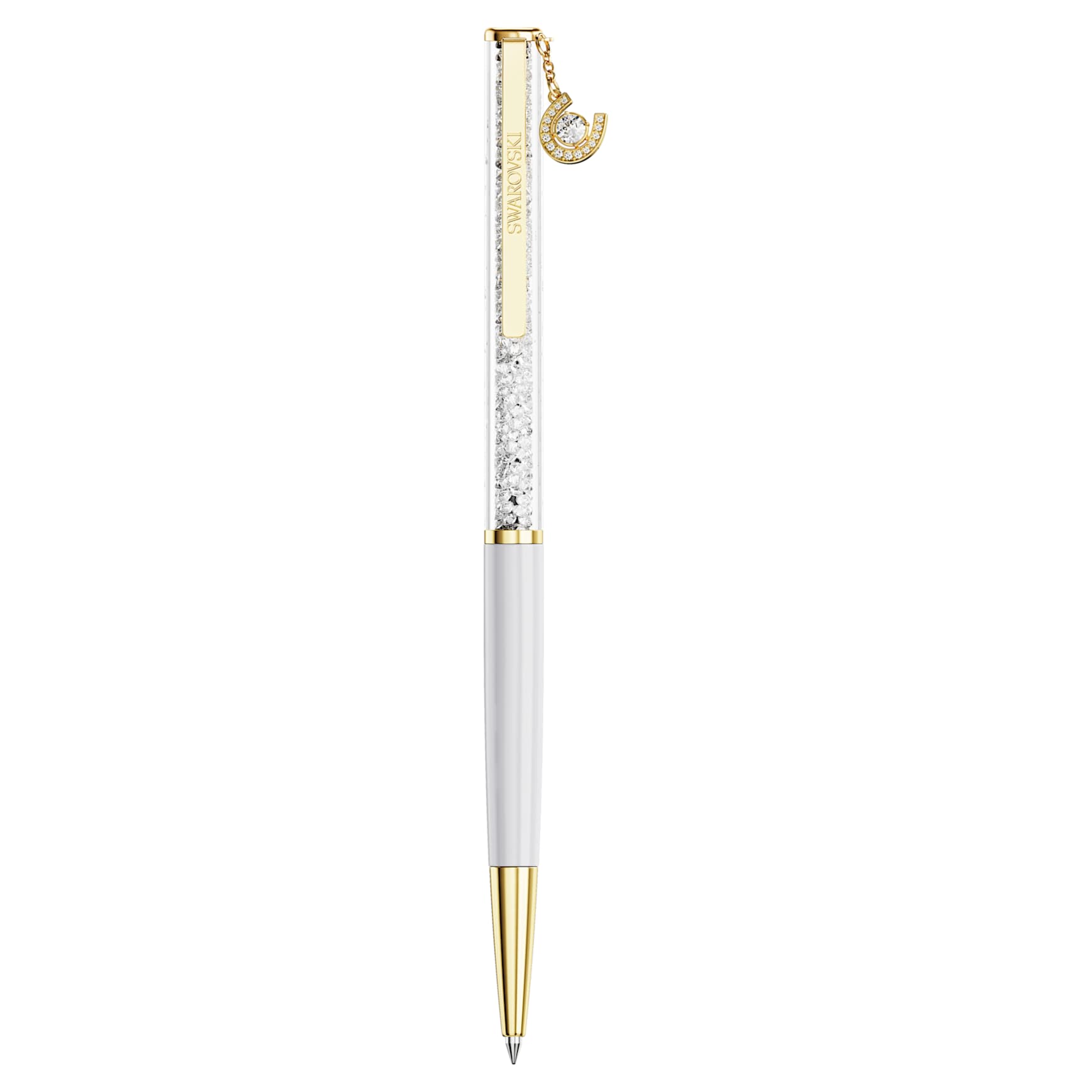 Crystalline ballpoint pen, Horseshoe, White, White lacquered, gold-tone plated by SWAROVSKI