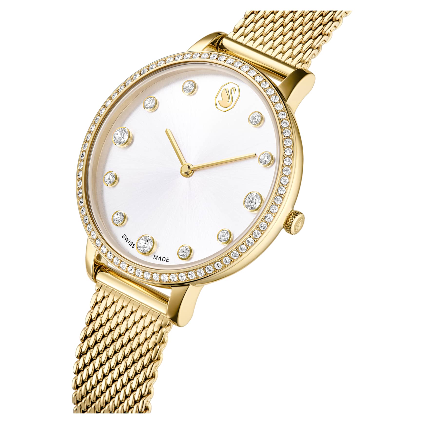 Clarica watch, Swiss Made, Metal bracelet, Gold tone, Gold-tone finish by SWAROVSKI