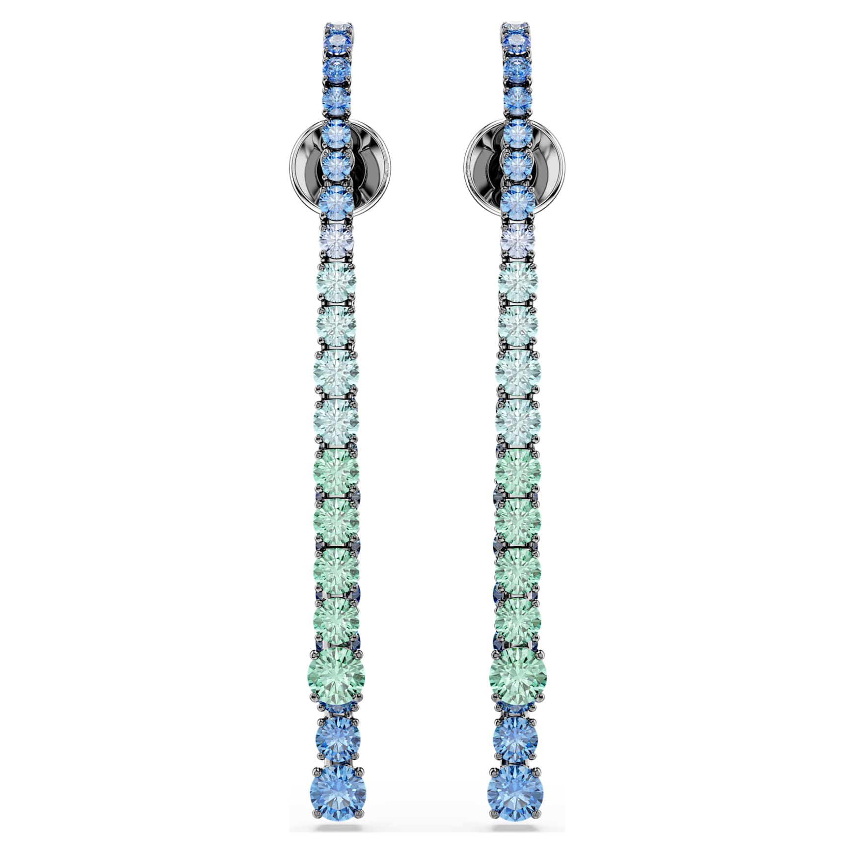 Matrix drop earrings, Gradient of round cuts, Multicoloured, Ruthenium plated by SWAROVSKI