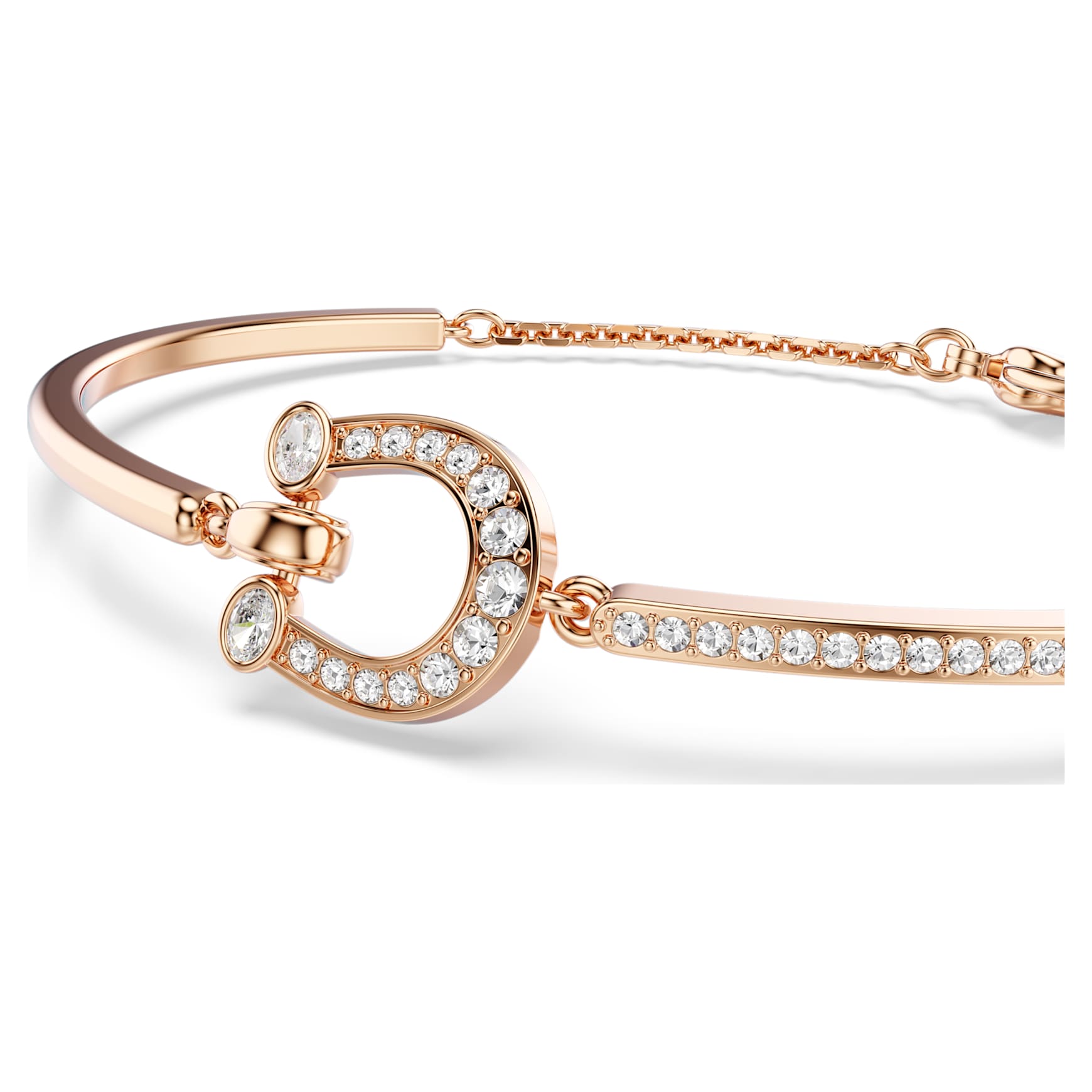Symbolica bangle, Pavé, Horse shoe, White, Rose gold-tone plated by SWAROVSKI