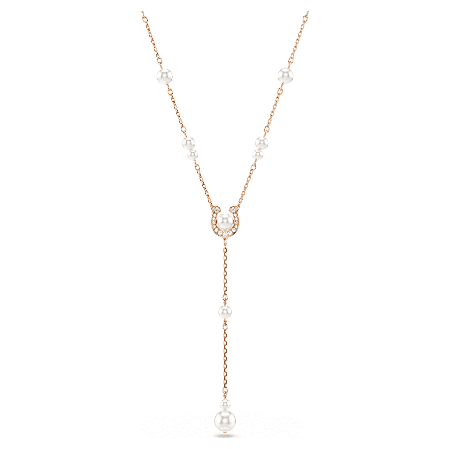 Symbolica Y necklace, Crystal pearl, Pavé, Horseshoe, White, Rose gold-tone plated by SWAROVSKI