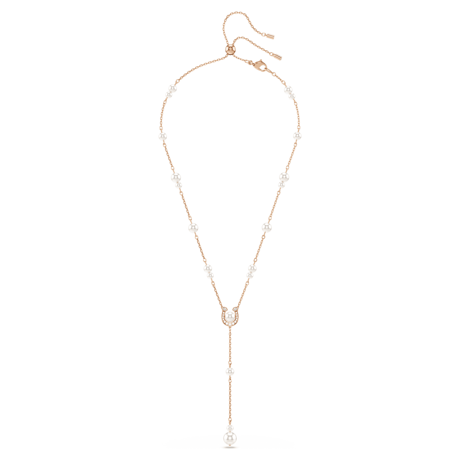 Symbolica Y necklace, Crystal pearl, Pavé, Horseshoe, White, Rose gold-tone plated by SWAROVSKI