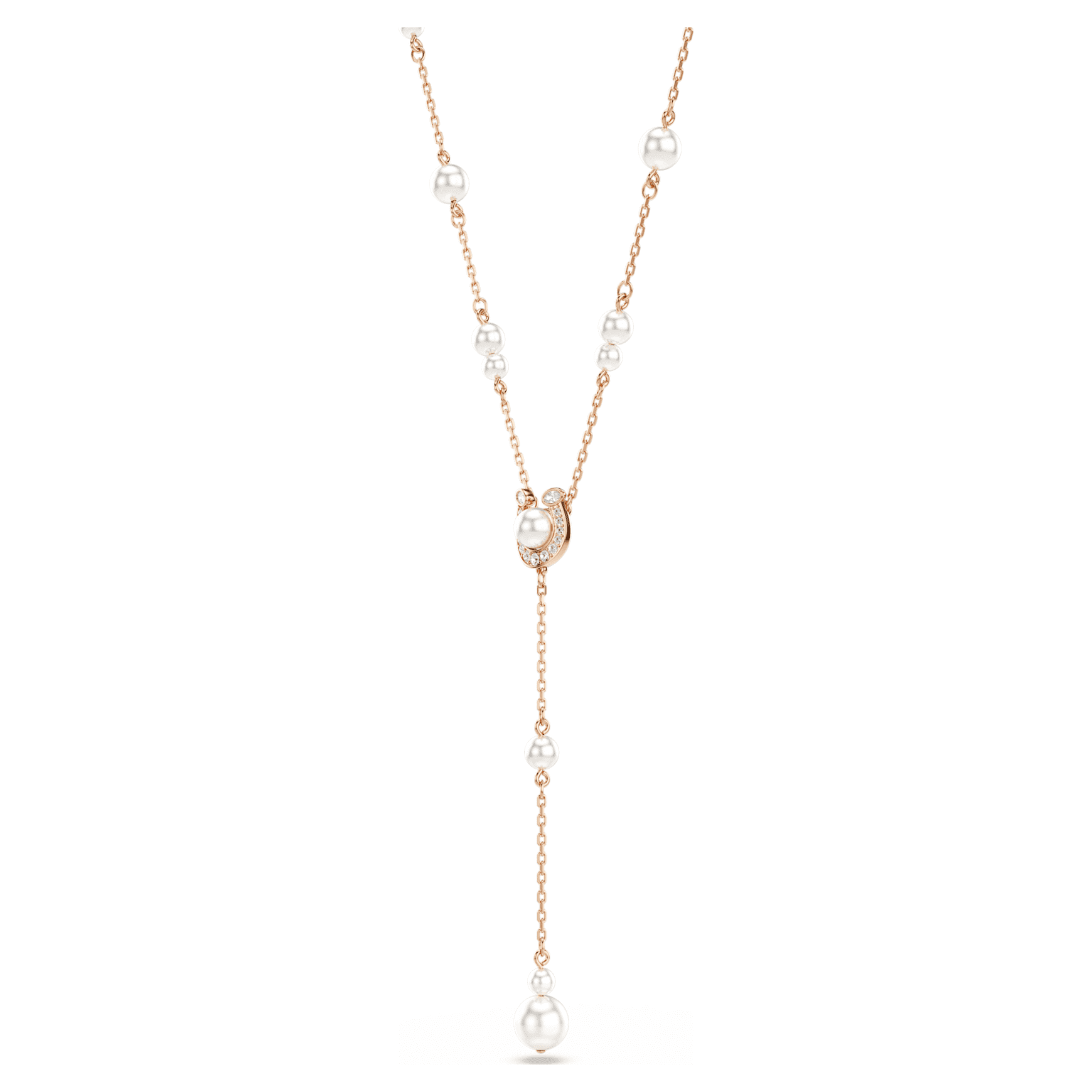 Symbolica Y necklace, Crystal pearl, Pavé, Horse shoe, White, Rose gold-tone plated by SWAROVSKI