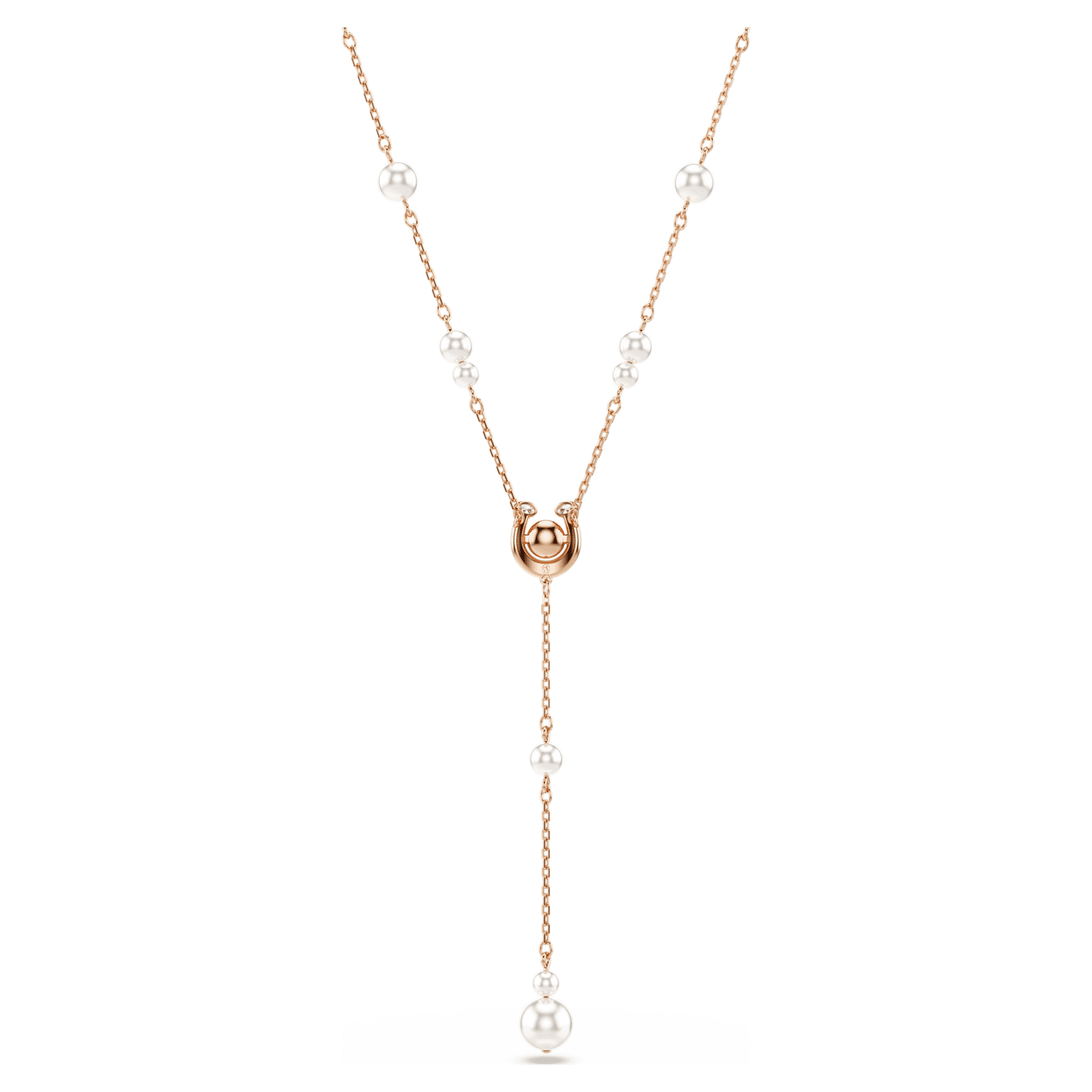 Symbolica Y necklace, Crystal pearl, Pavé, Horseshoe, White, Rose gold-tone plated by SWAROVSKI