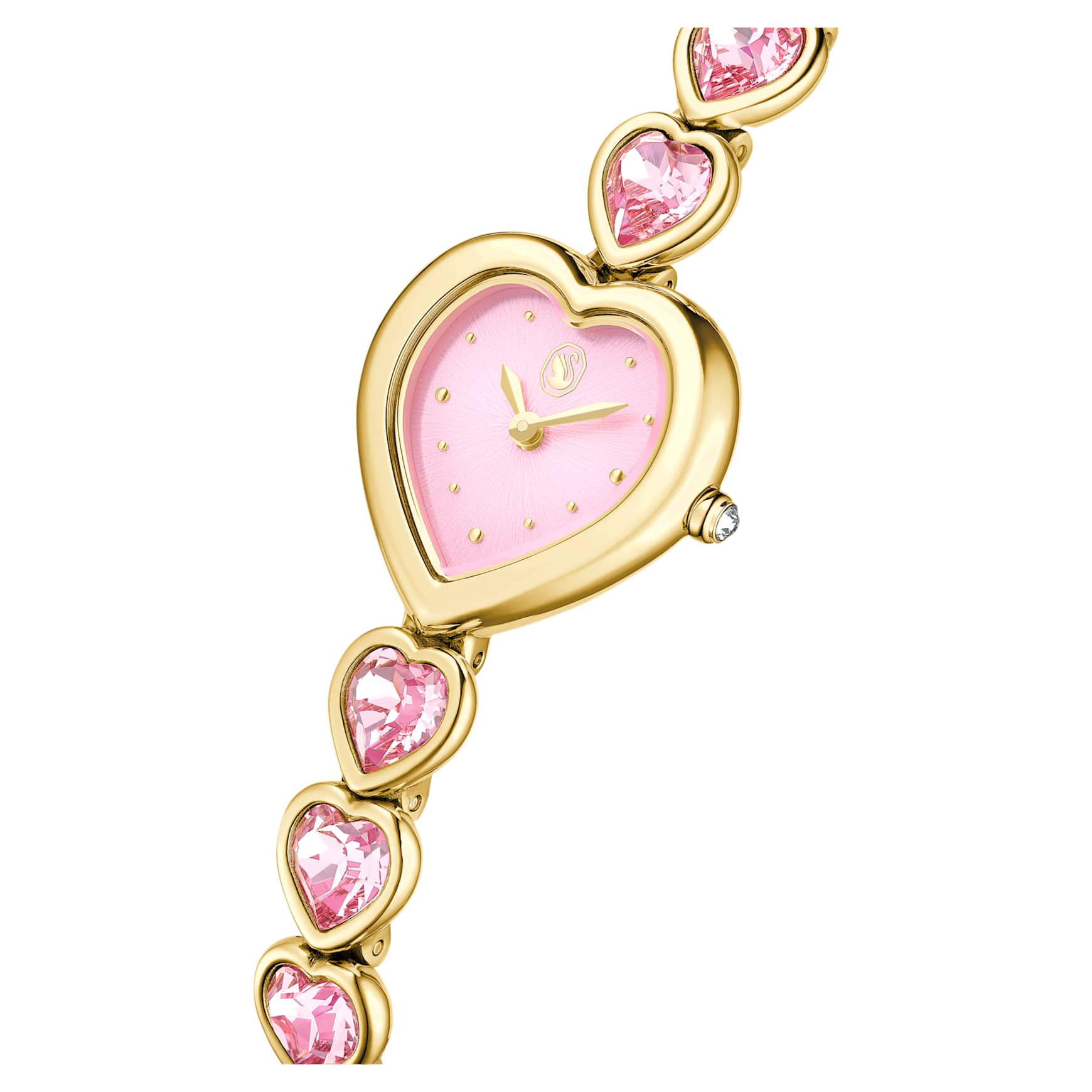 Idyllia Heart watch, Crystal bracelet, Pink, Gold-tone finish by SWAROVSKI