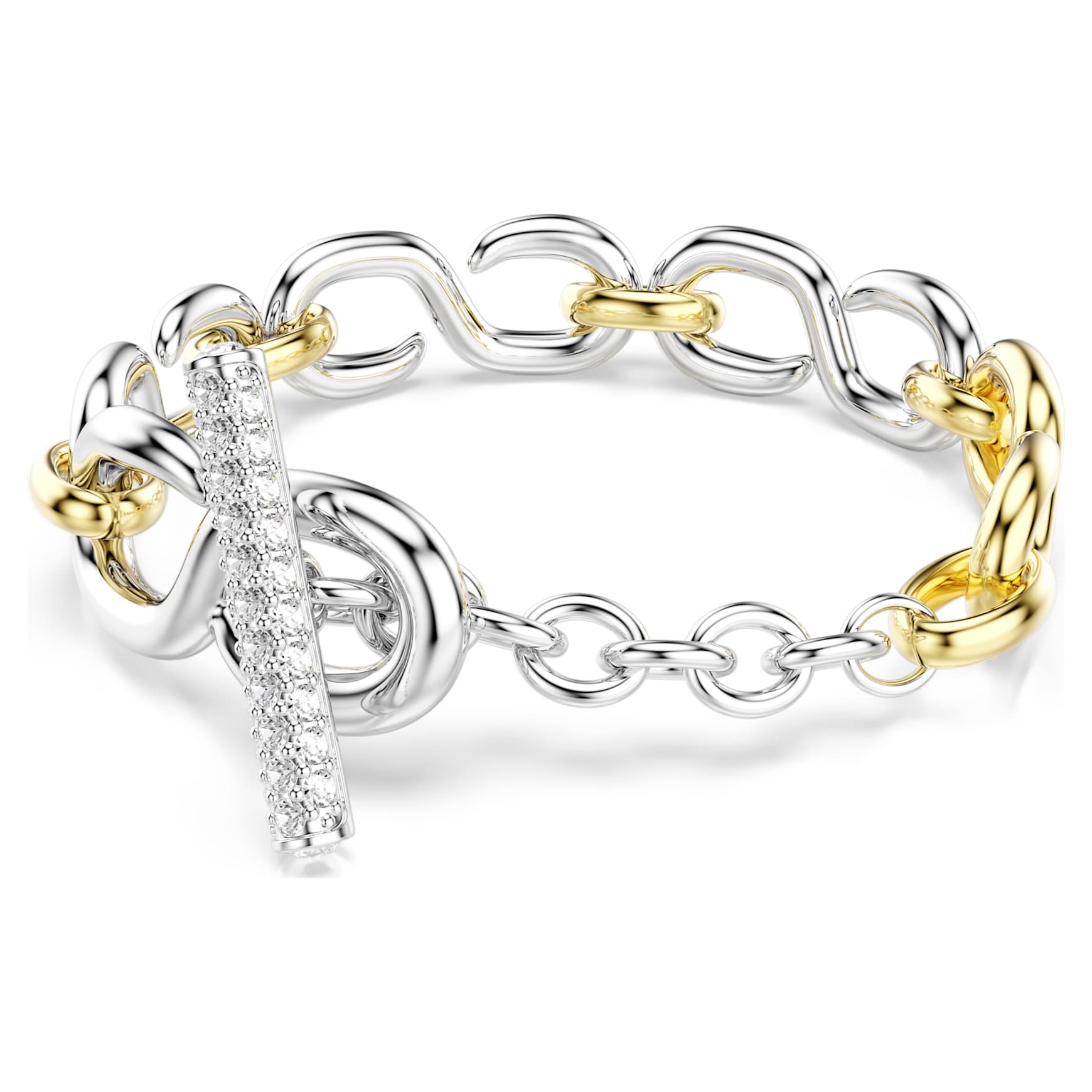 Dextera bracelet, Round cut, T-bar, White, Mixed metal finish by SWAROVSKI