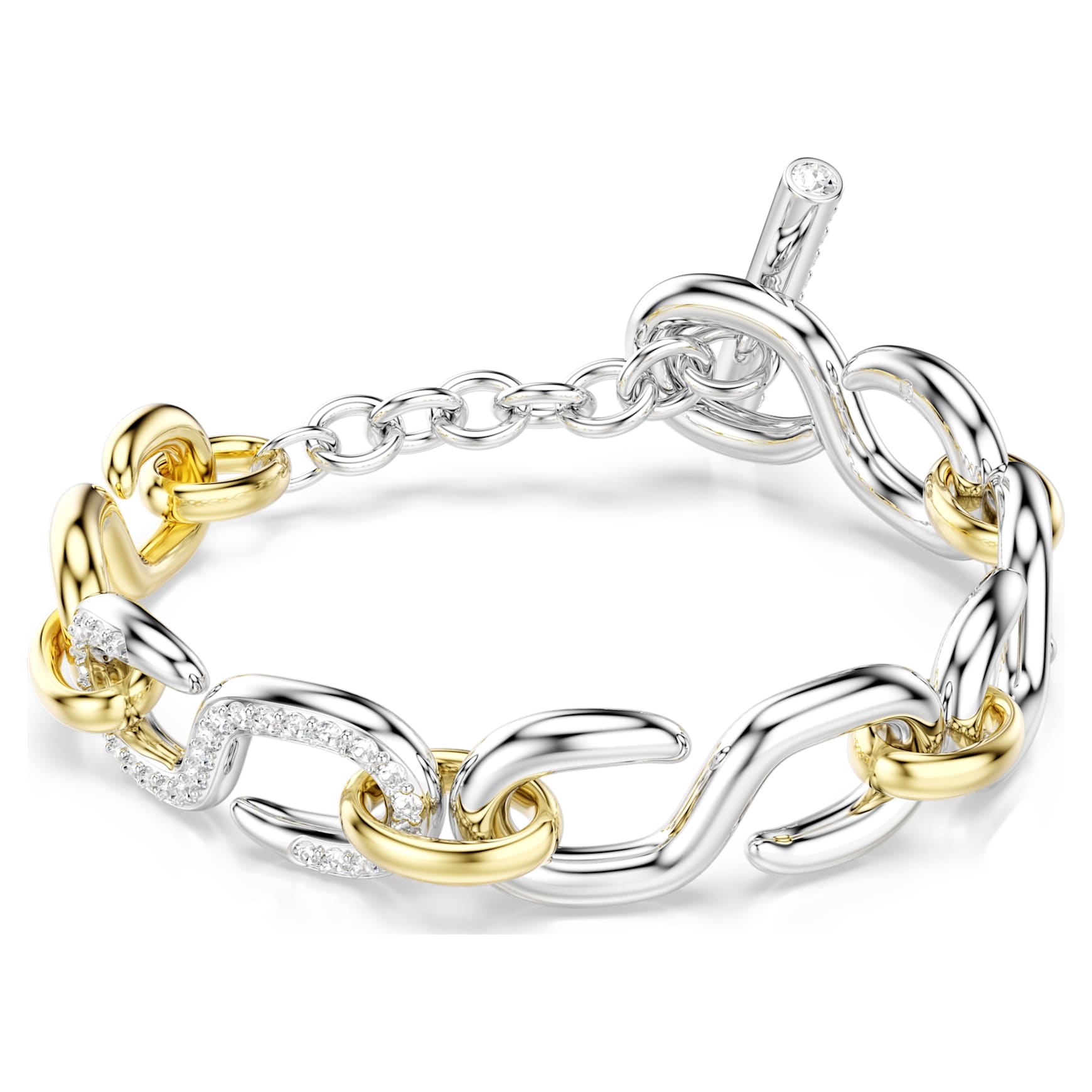 Dextera bracelet, Round cut, T-bar, White, Mixed metal finish by SWAROVSKI