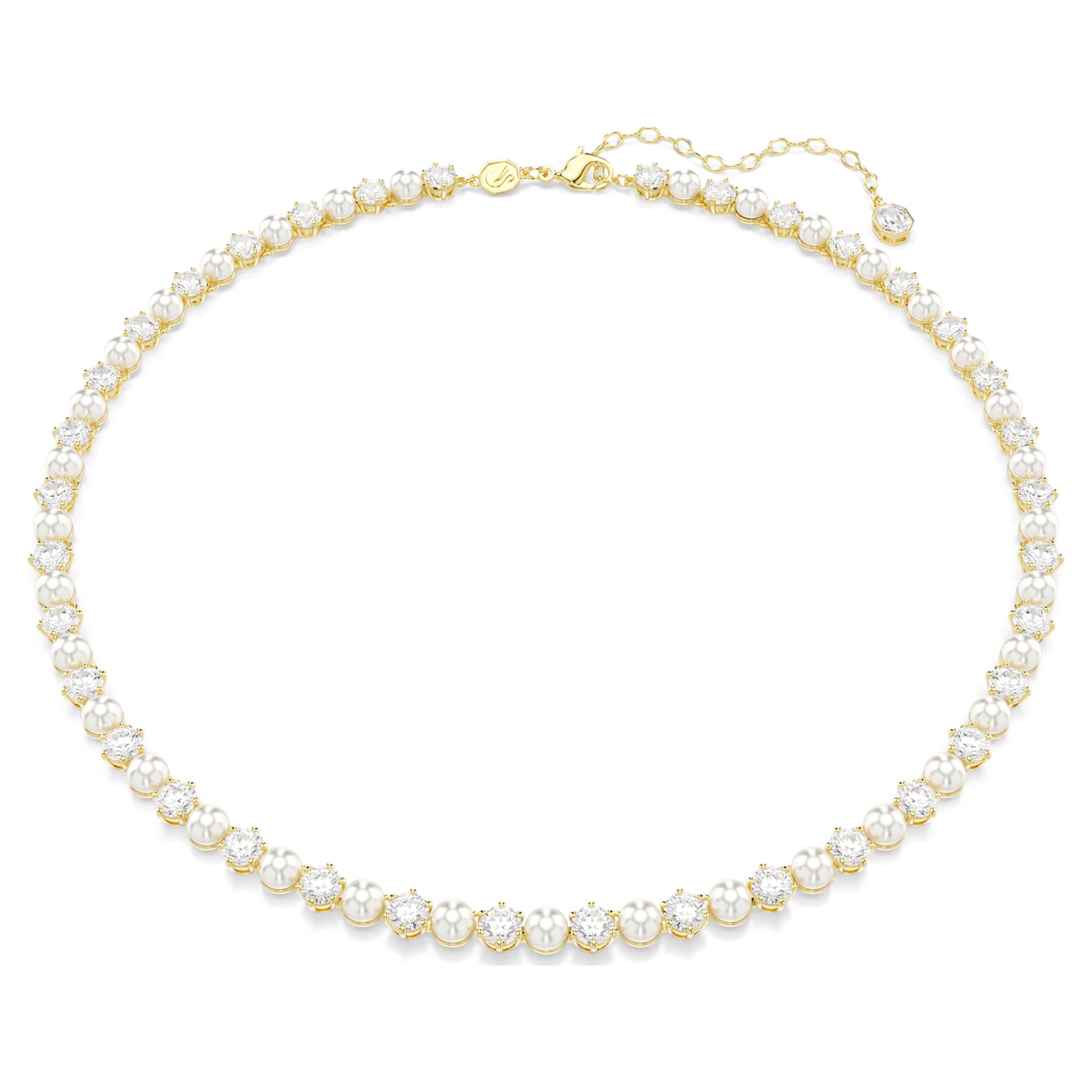 Matrix Tennis necklace, Crystal pearl, Round cut, White, Gold-tone plated by SWAROVSKI