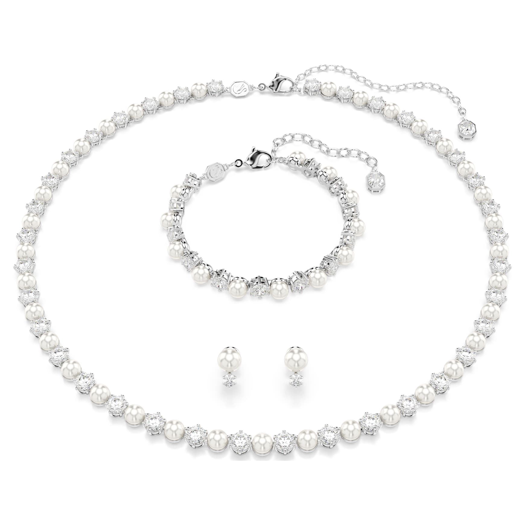 Matrix set, Crystal pearl, Round cut, White, Rhodium plated