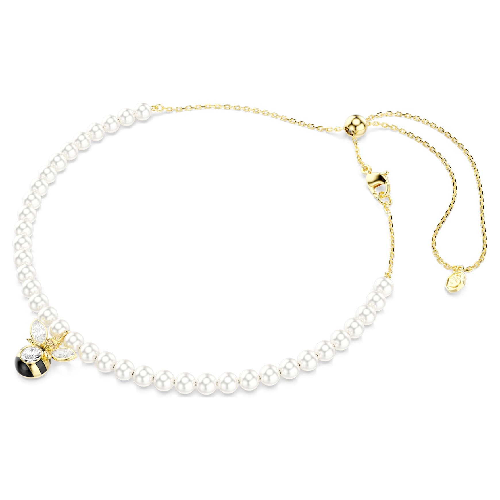 Idyllia choker, Crystal pearl, Mixed cuts, Bee, White, Gold-tone plated by SWAROVSKI