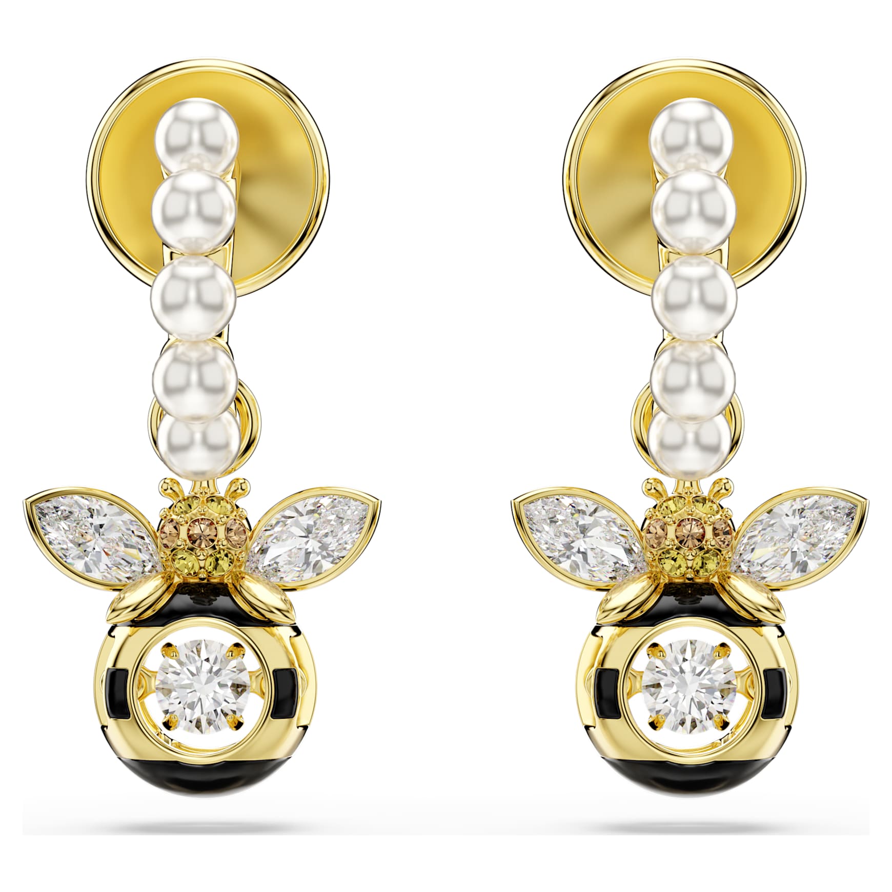 Idyllia drop earrings, Crystal pearl, Mixed cuts, Bee, Multicoloured, Gold-tone plated by SWAROVSKI