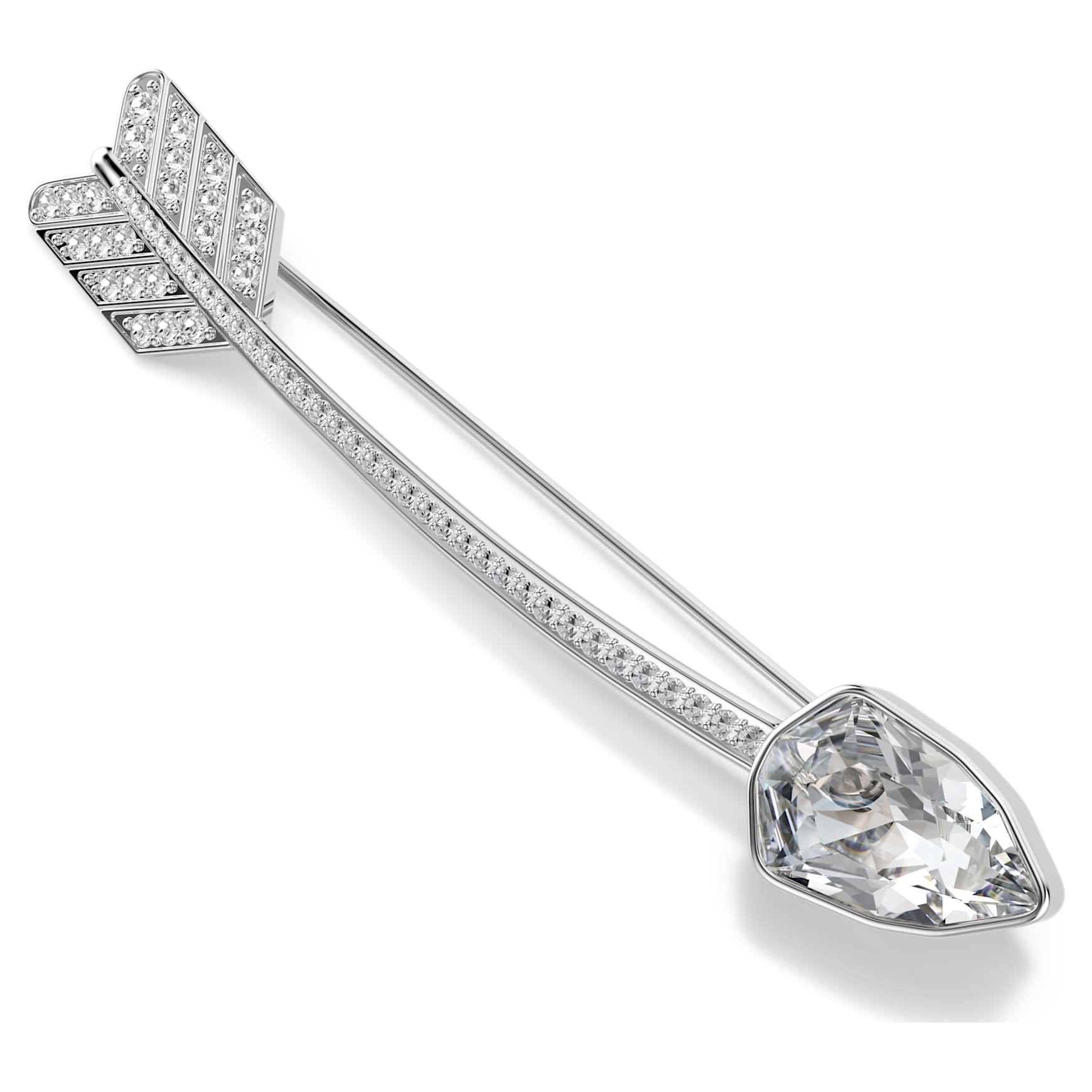 Idyllia brooch, Mixed cuts, Arrow, White, Rhodium plated by SWAROVSKI
