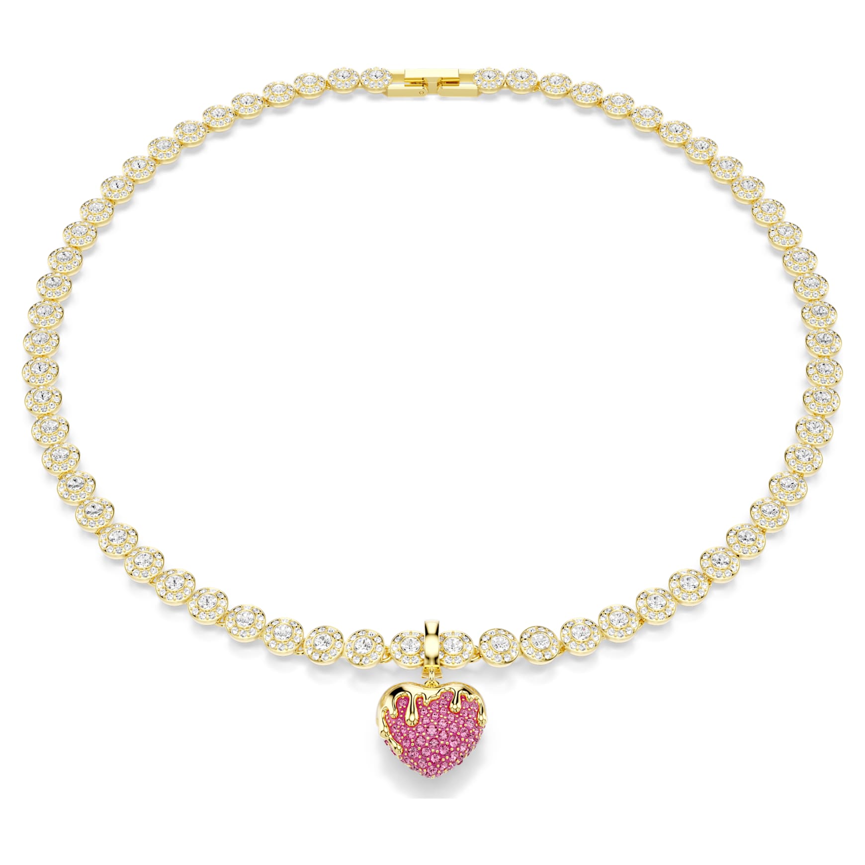 Idyllia charm, Round cut, Heart, Pink, 18K gold finish