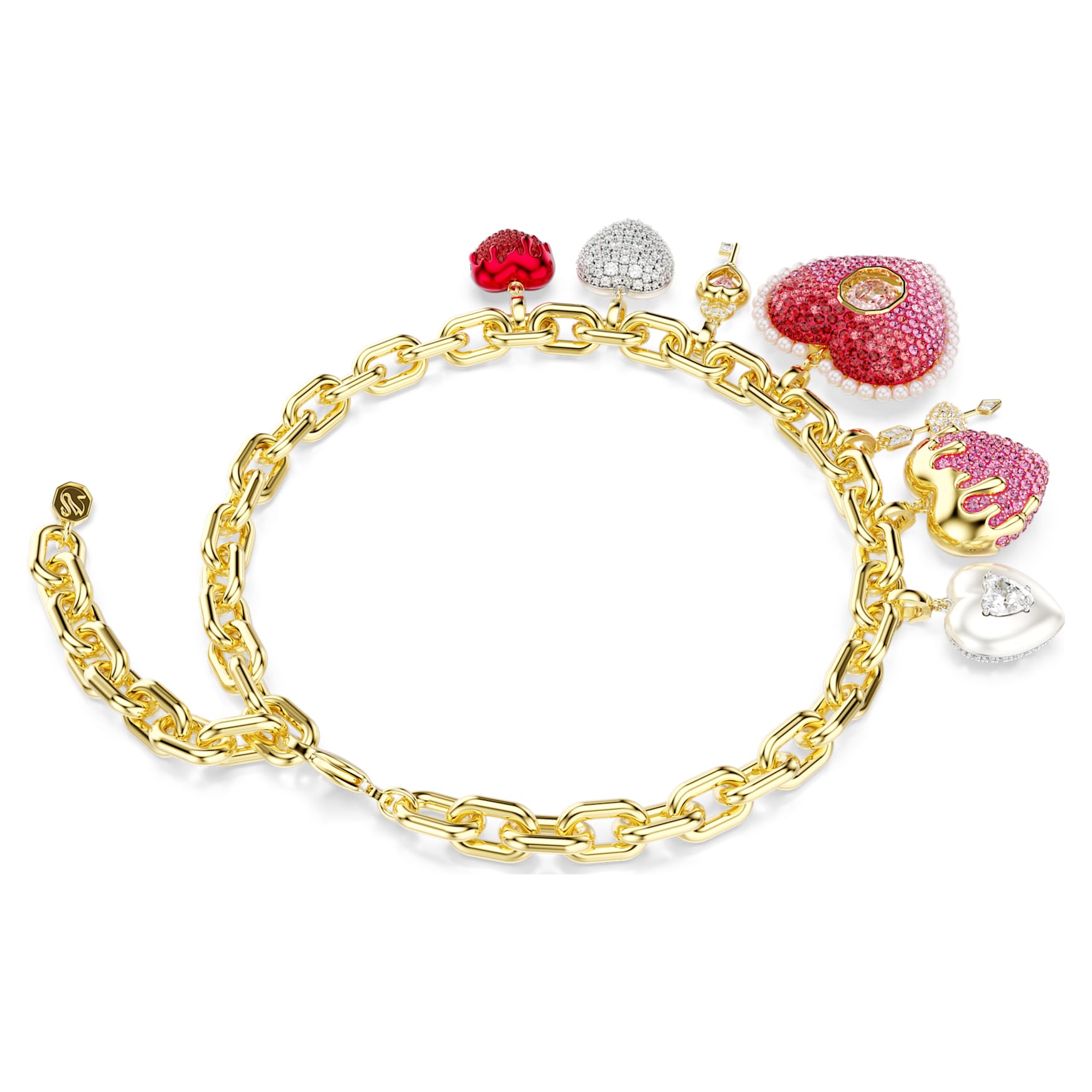 Idyllia necklace, Mixed cuts, Heart, key, Multicoloured, Gold-tone plated by SWAROVSKI