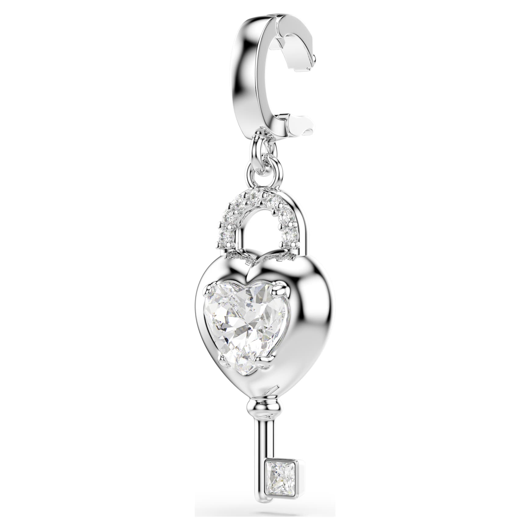 Idyllia charm, Mixed cuts, Heart with key, White, Rhodium plated by SWAROVSKI