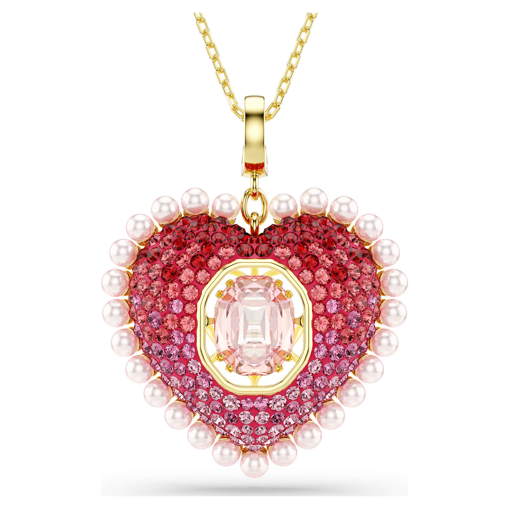 Idyllia pendant, Mixed cuts, Heart, Pink, Gold-tone plated by SWAROVSKI