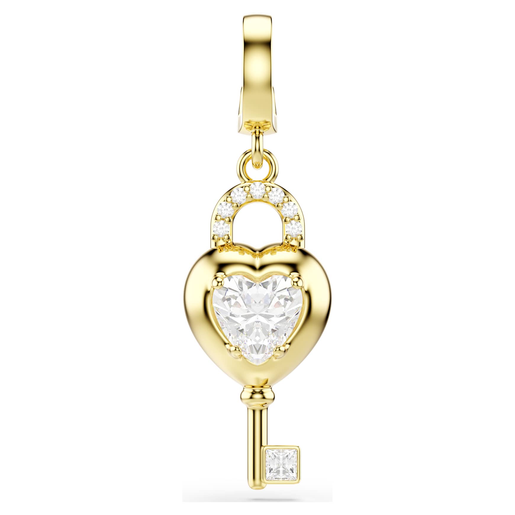 Idyllia charm, Mixed cuts, Heart with key, White, 18K gold finish - Swarovski, 5742959