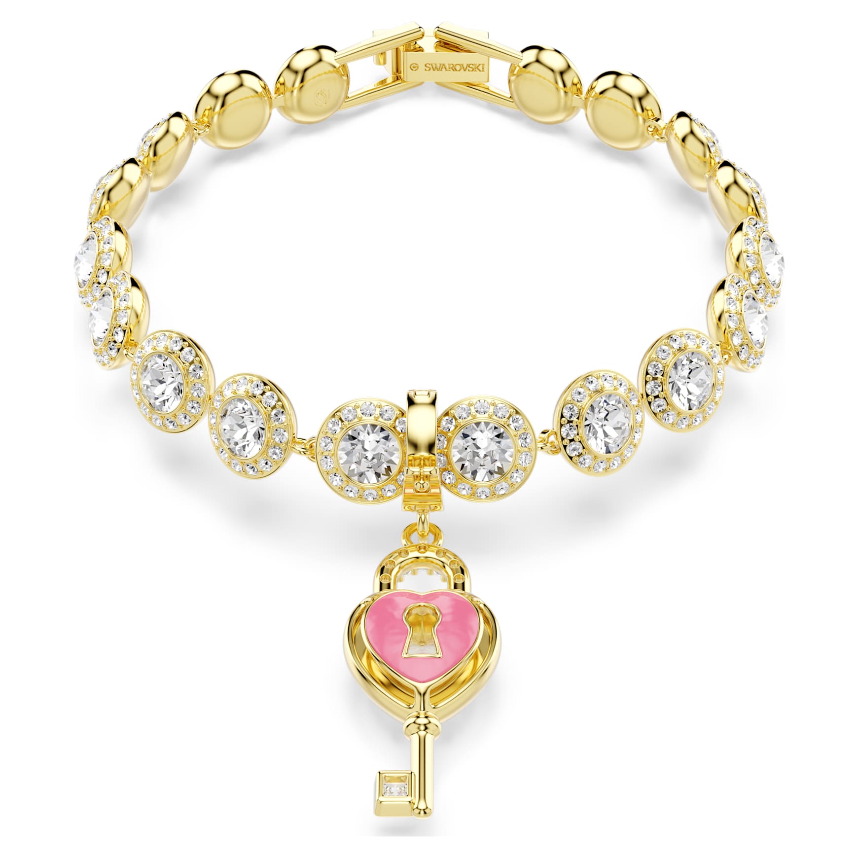 Idyllia charm, Mixed cuts, Heart with key, White, 18K gold finish
