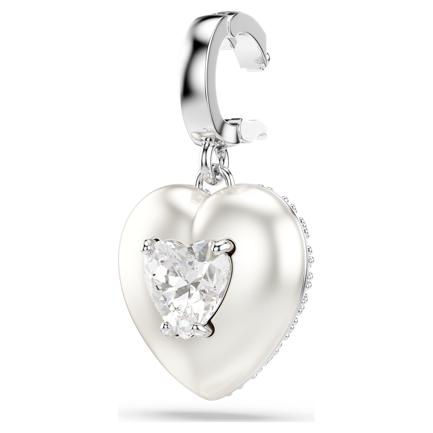 Idyllia charm, Mixed cuts, Pearl-coloured coating, Heart, White, Rhodium plated by SWAROVSKI