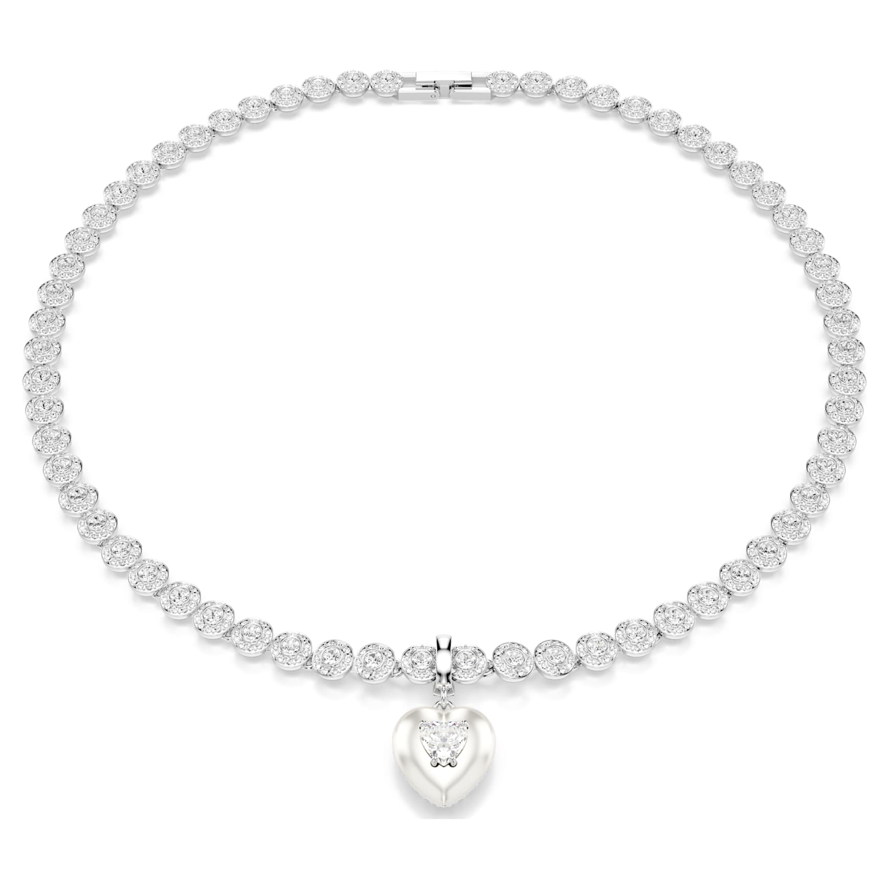 Idyllia charm, Mixed cuts, Pearl-coloured coating, Heart, White, Rhodium plated by SWAROVSKI