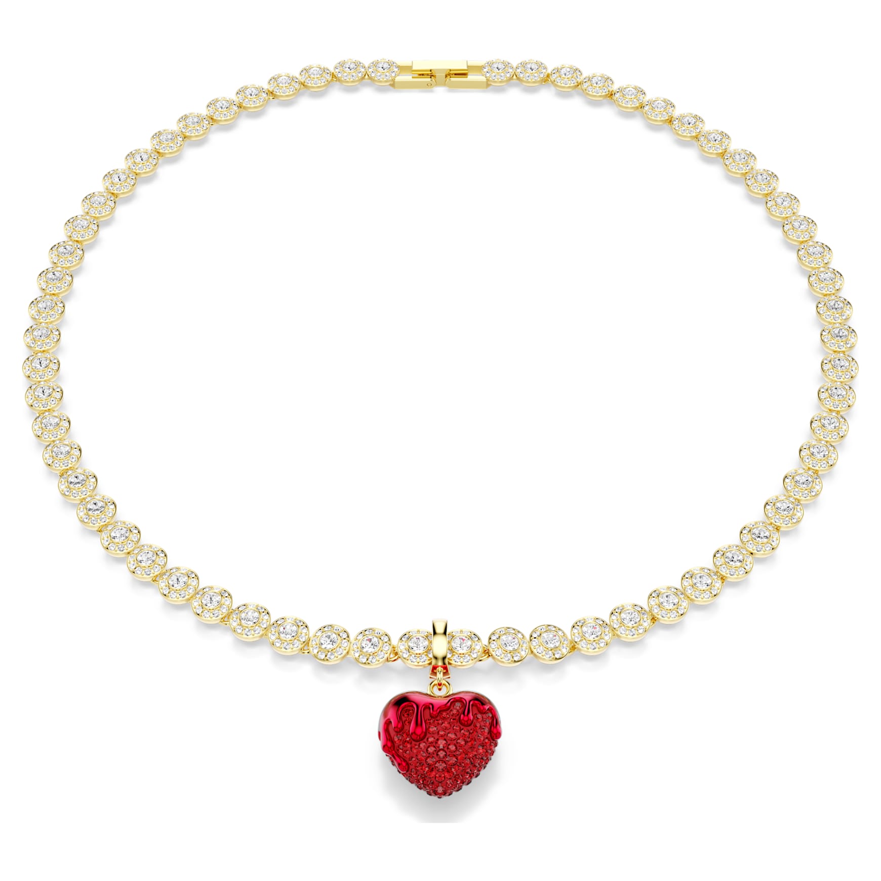 Idyllia charm, Round cut, Heart, Red, 18K gold finish