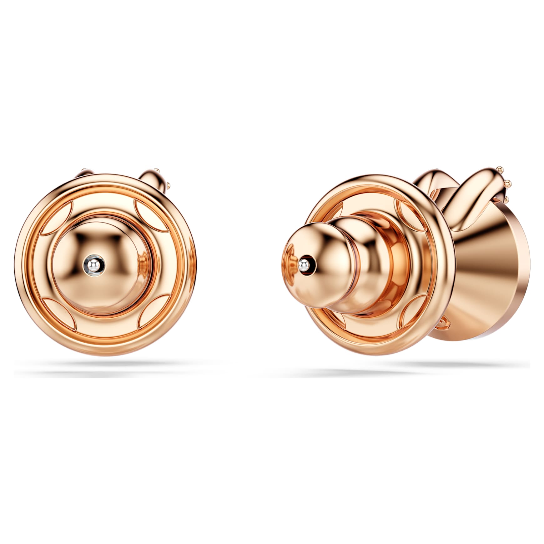 Bella V stud earrings, Round cut, Pavé, Pink, 18K rose gold finish