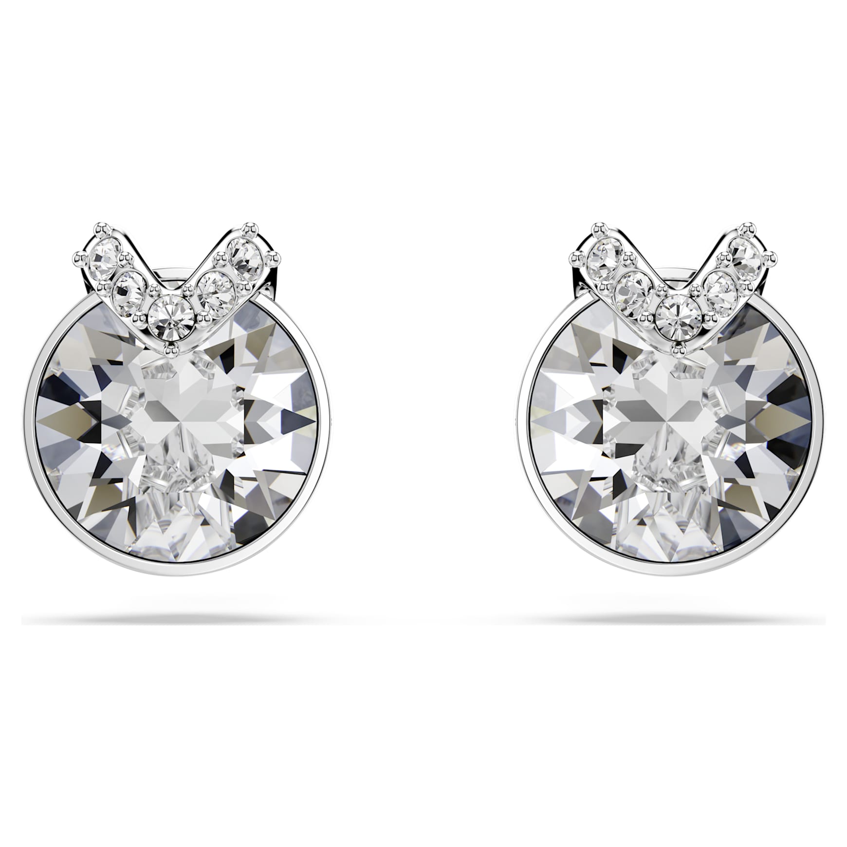Bella stud earrings, Round cut, Pavé, White, Rhodium plated by SWAROVSKI