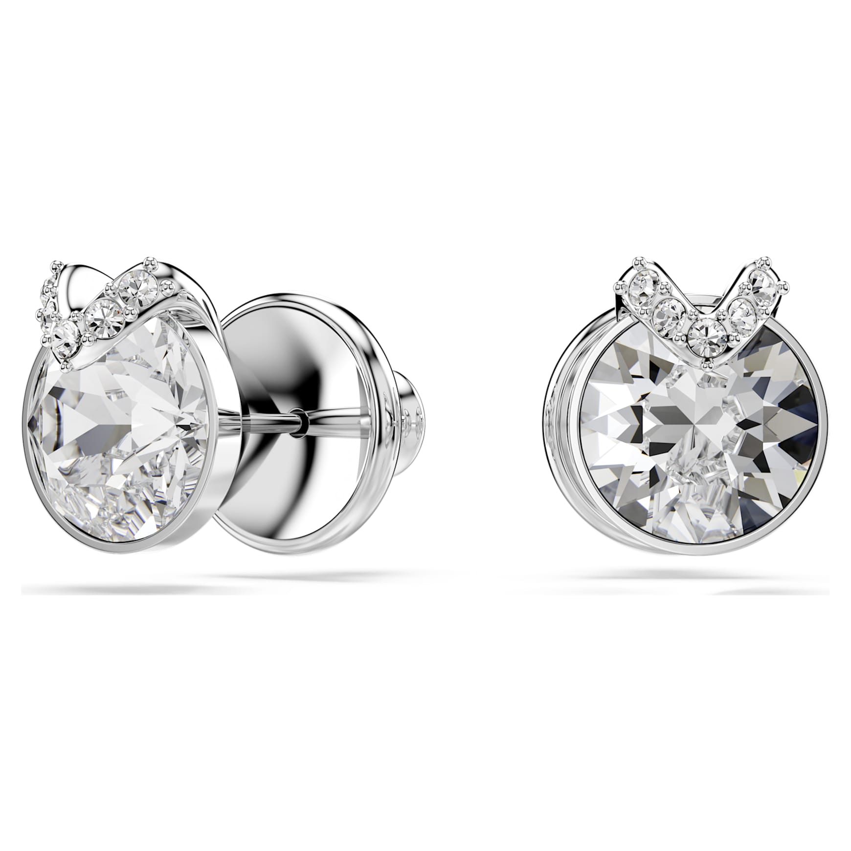 Bella stud earrings, Round cut, Pavé, White, Rhodium plated by SWAROVSKI