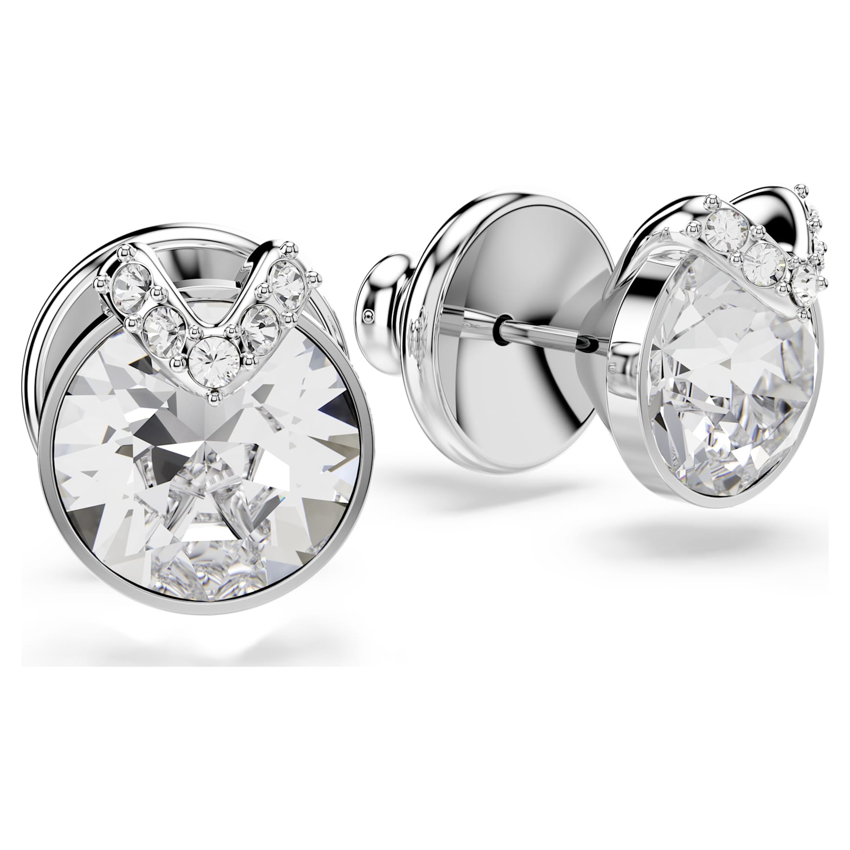 Bella stud earrings, Round cut, Pavé, White, Rhodium plated by SWAROVSKI